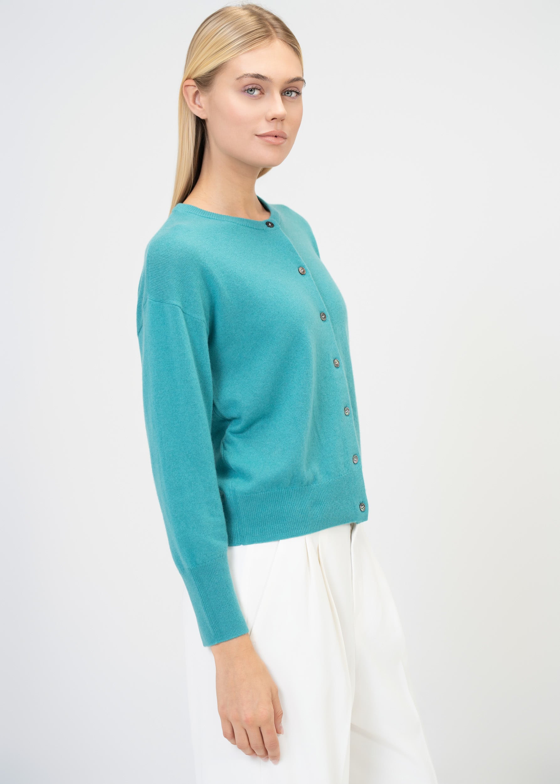 Relaxed Fit Round Neck Cashmere Cardigan