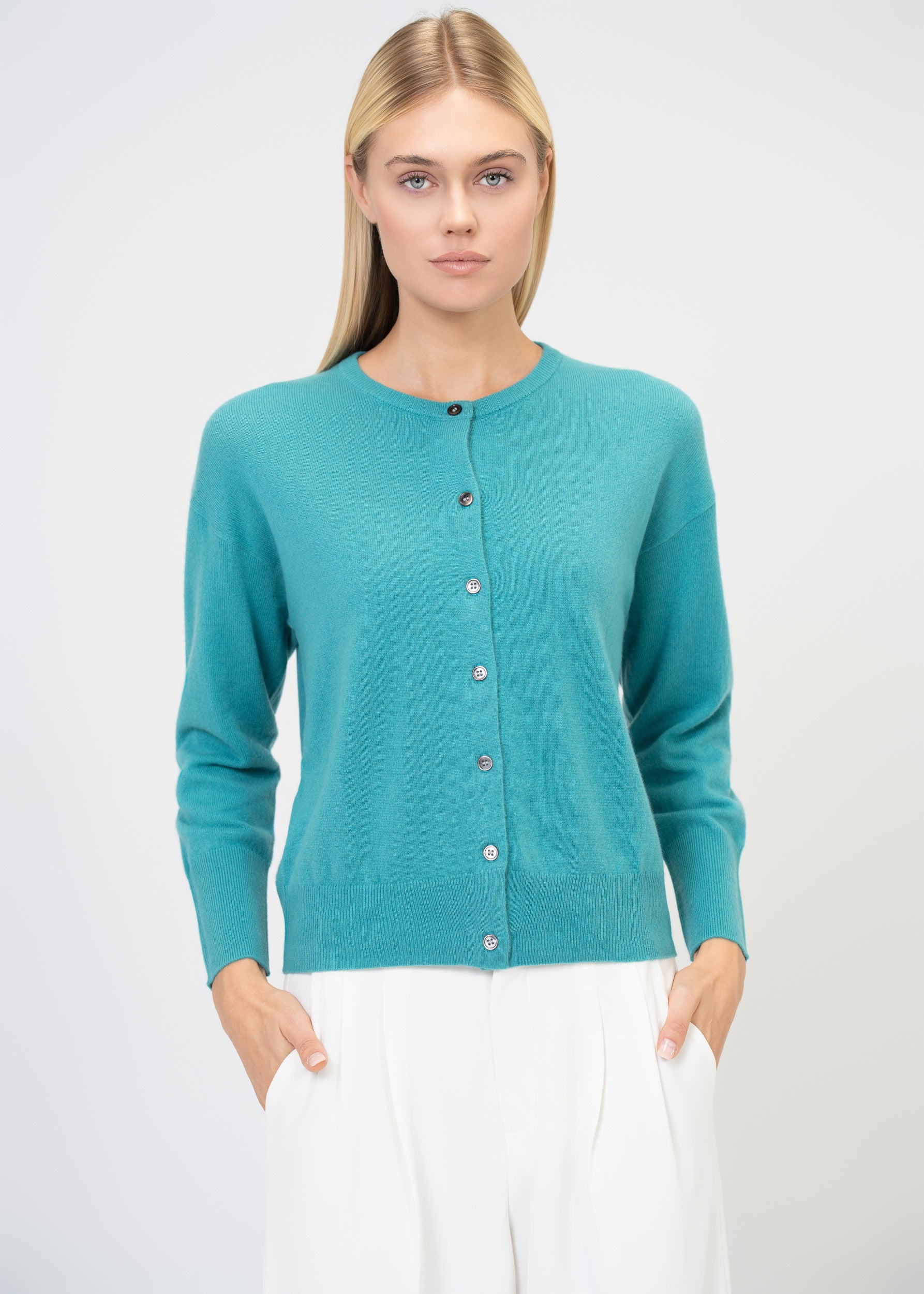 Relaxed Fit Round Neck Cashmere Cardigan
