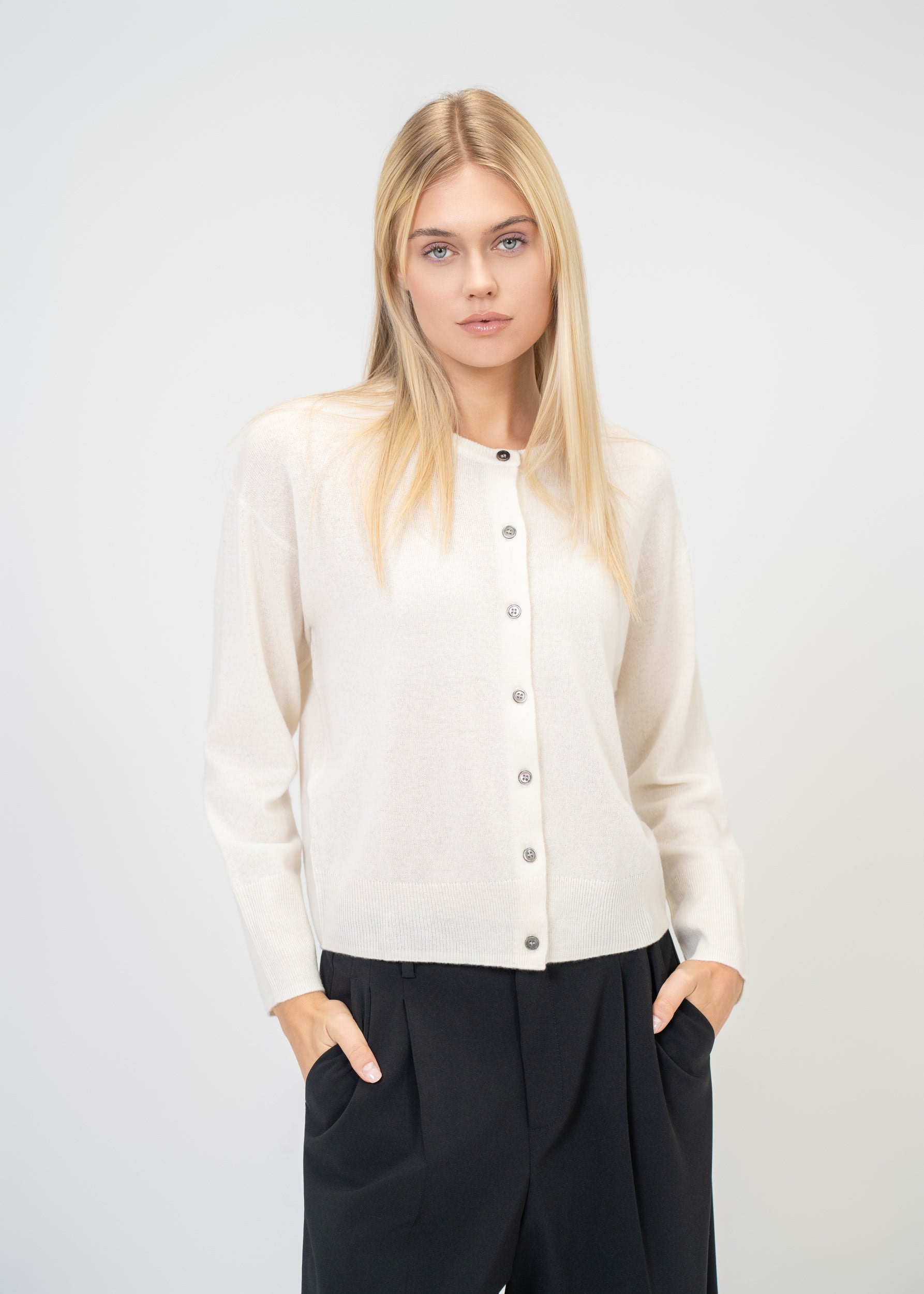 Relaxed Fit Round Neck Cashmere Cardigan