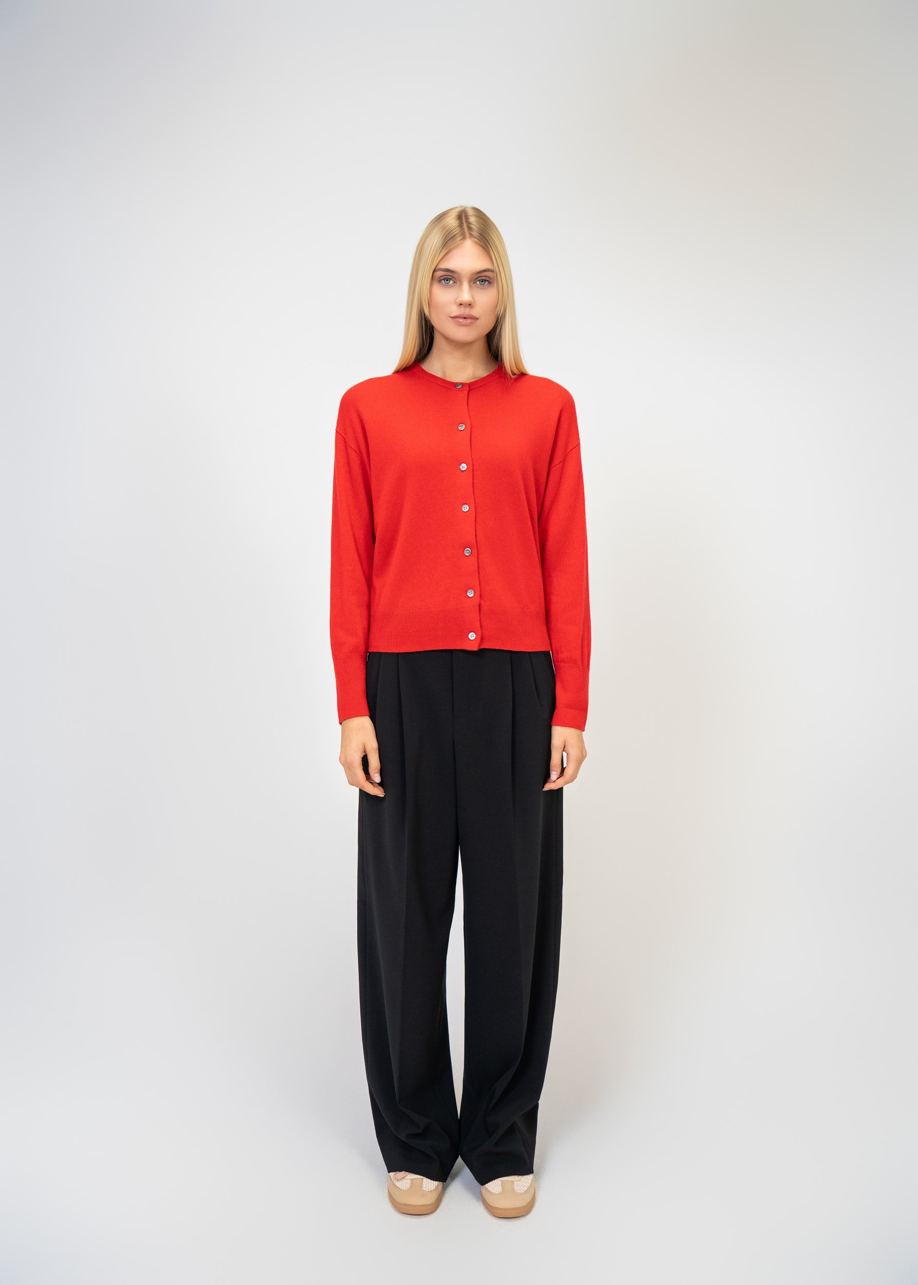 Relaxed Fit Round Neck Cashmere Cardigan