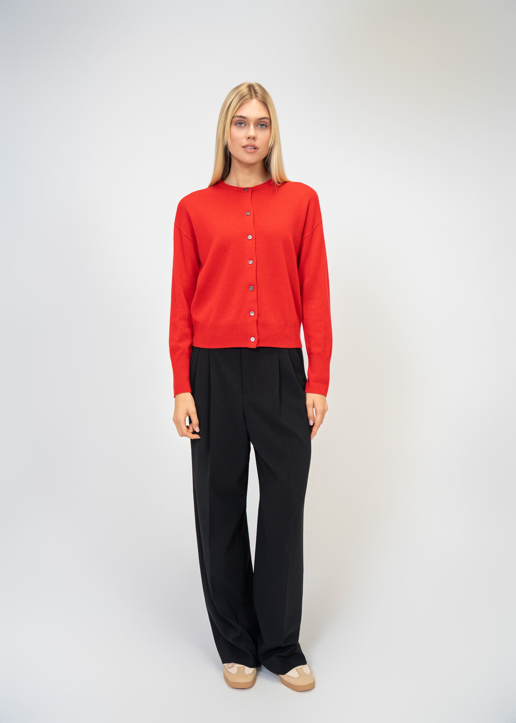 Relaxed Fit Round Neck Cashmere Cardigan