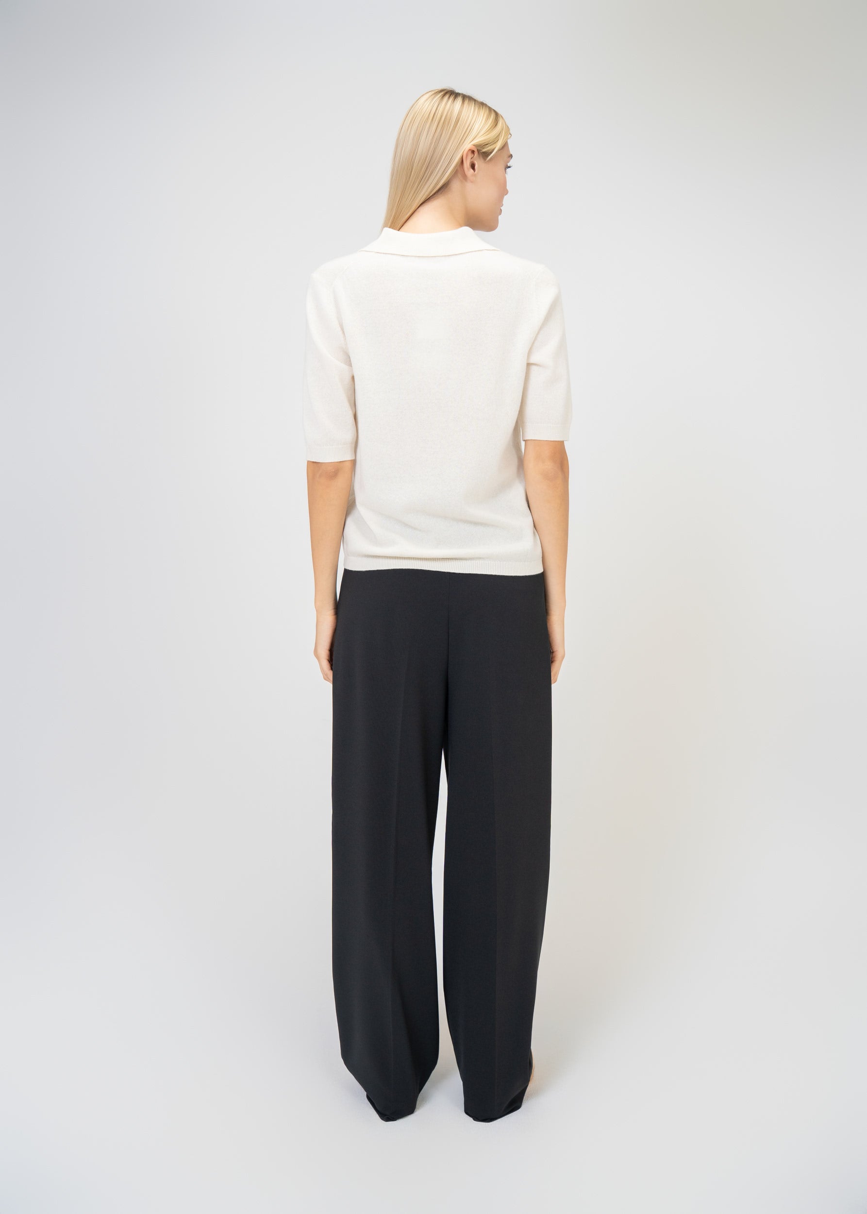 Cashmere Knit Sweater with Polo Collar & Half Sleeves
