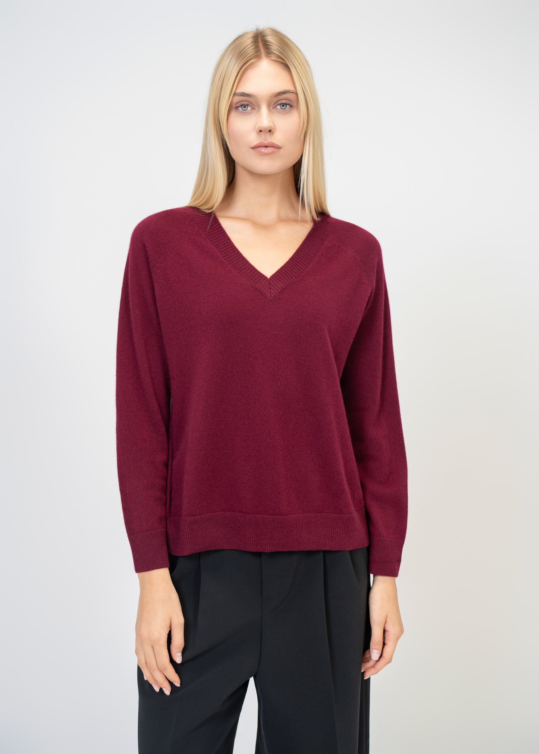 Relaxed Fit V-Neck Cashmere Knit Sweater