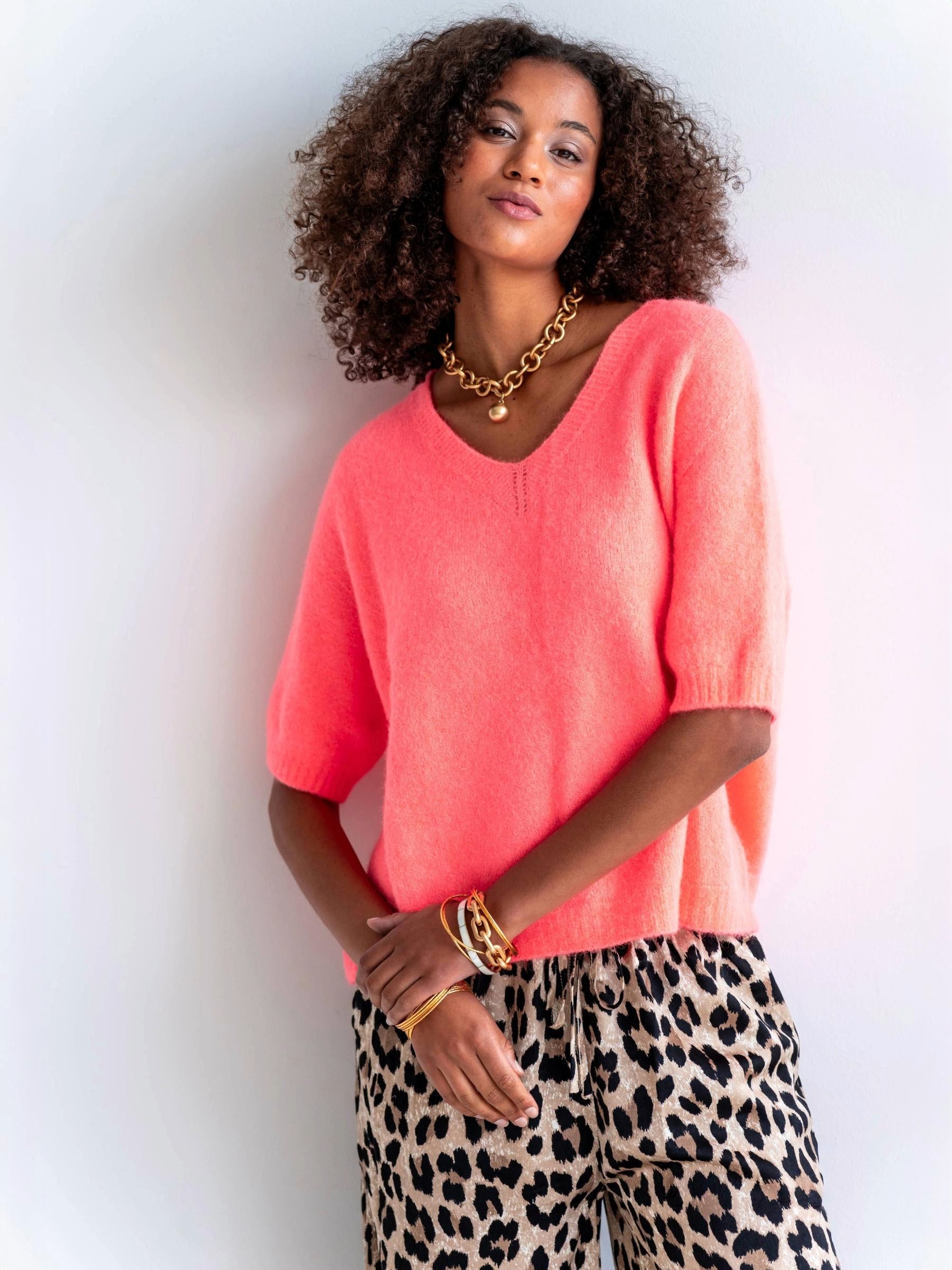 Kurzarm Alpaka-Pullover Damen „Coral“ | Made in Italy