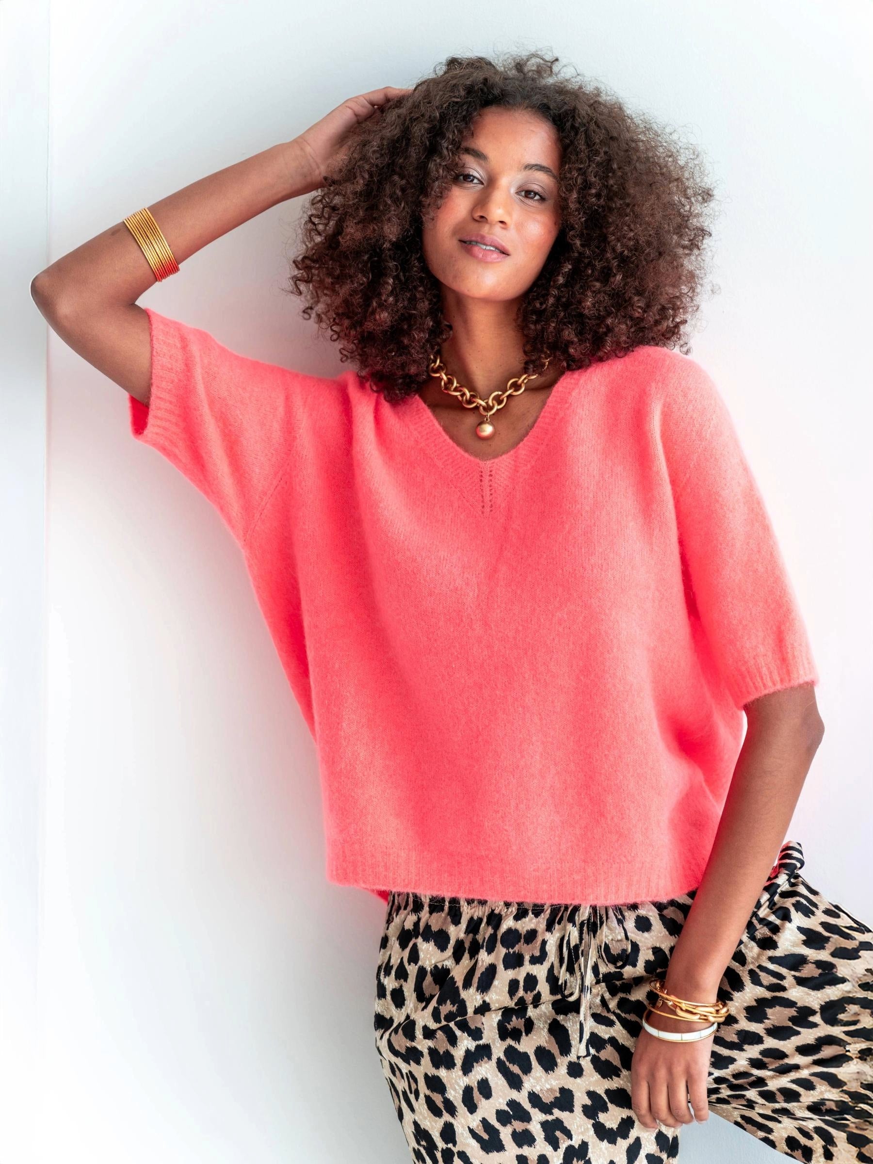 Kurzarm Alpaka-Pullover Damen „Coral“ | Made in Italy