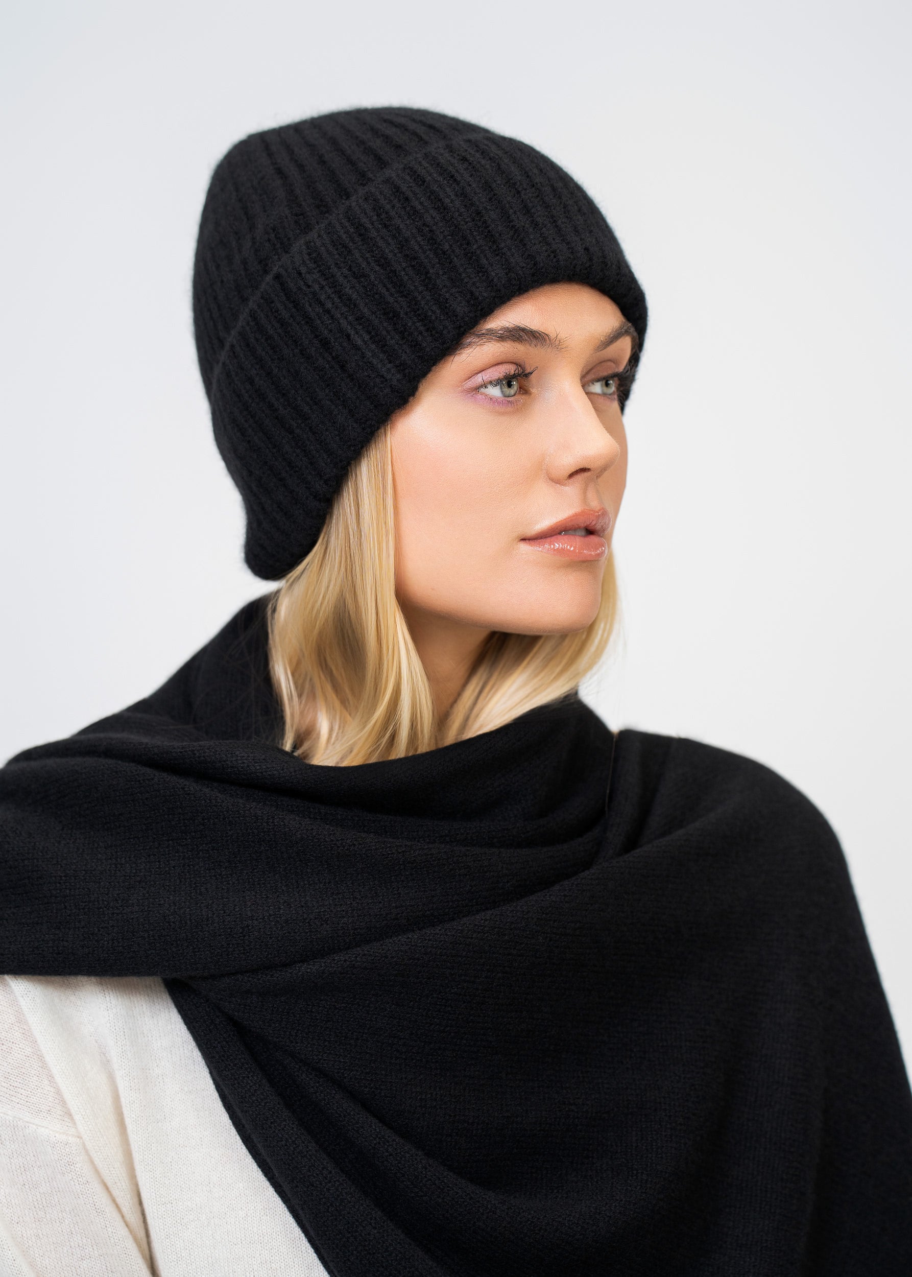 Kaschmir Mütze 100 % – Rippenstrick Luxus
