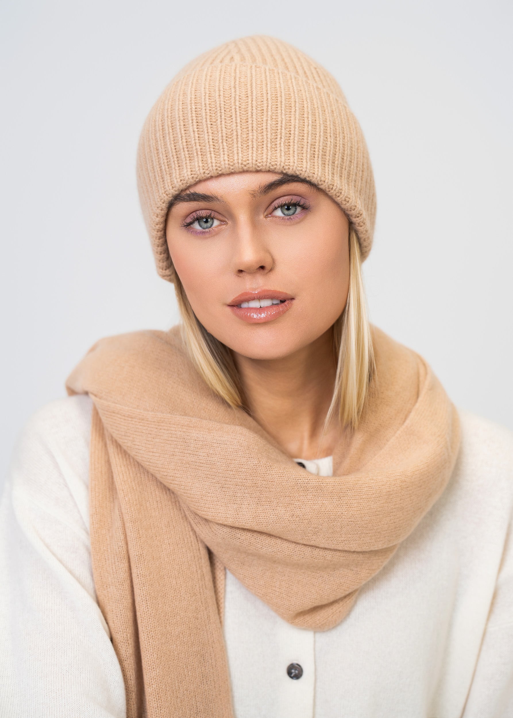 Kaschmir Mütze 100 % – Rippenstrick Luxus