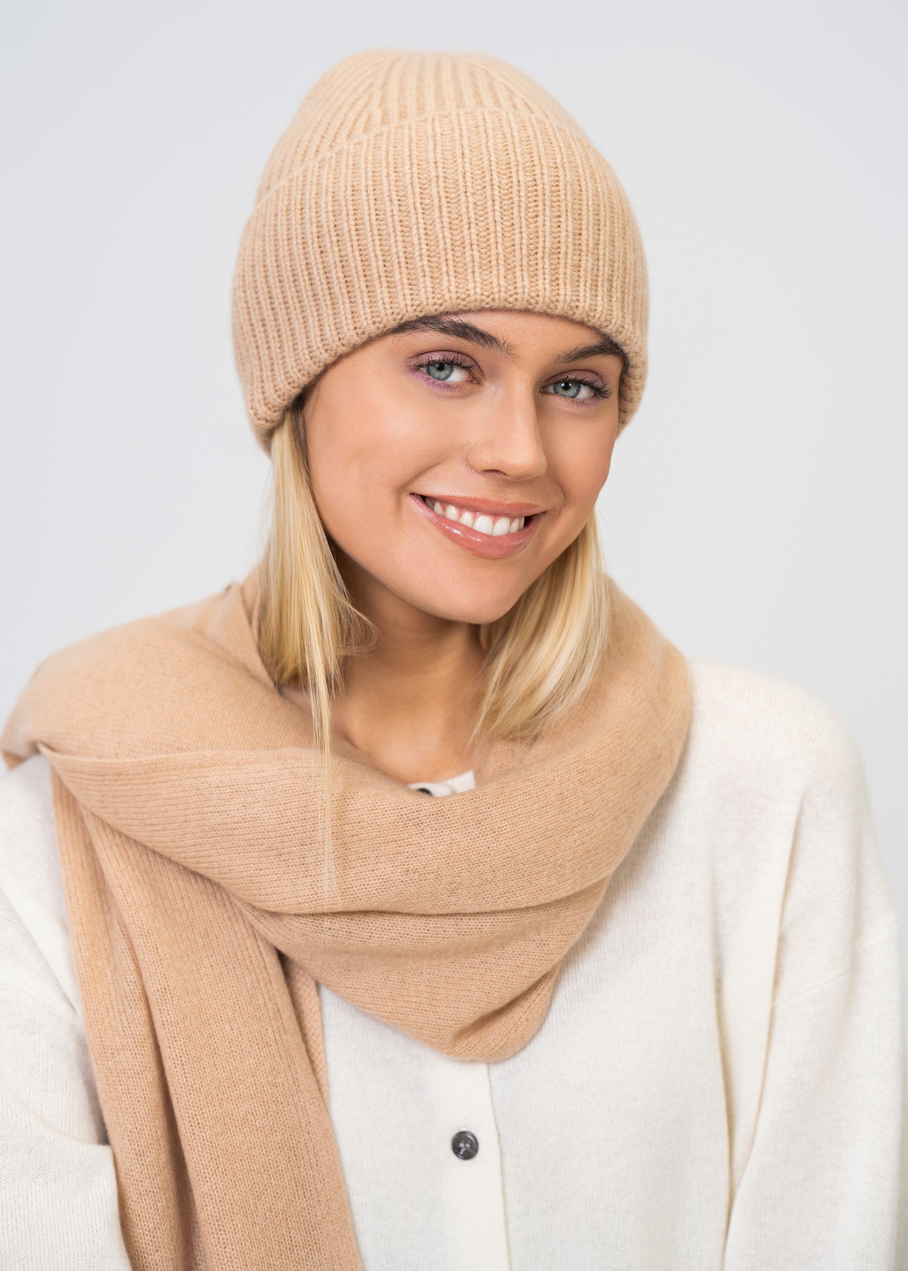 Kaschmir Mütze 100 % – Rippenstrick Luxus