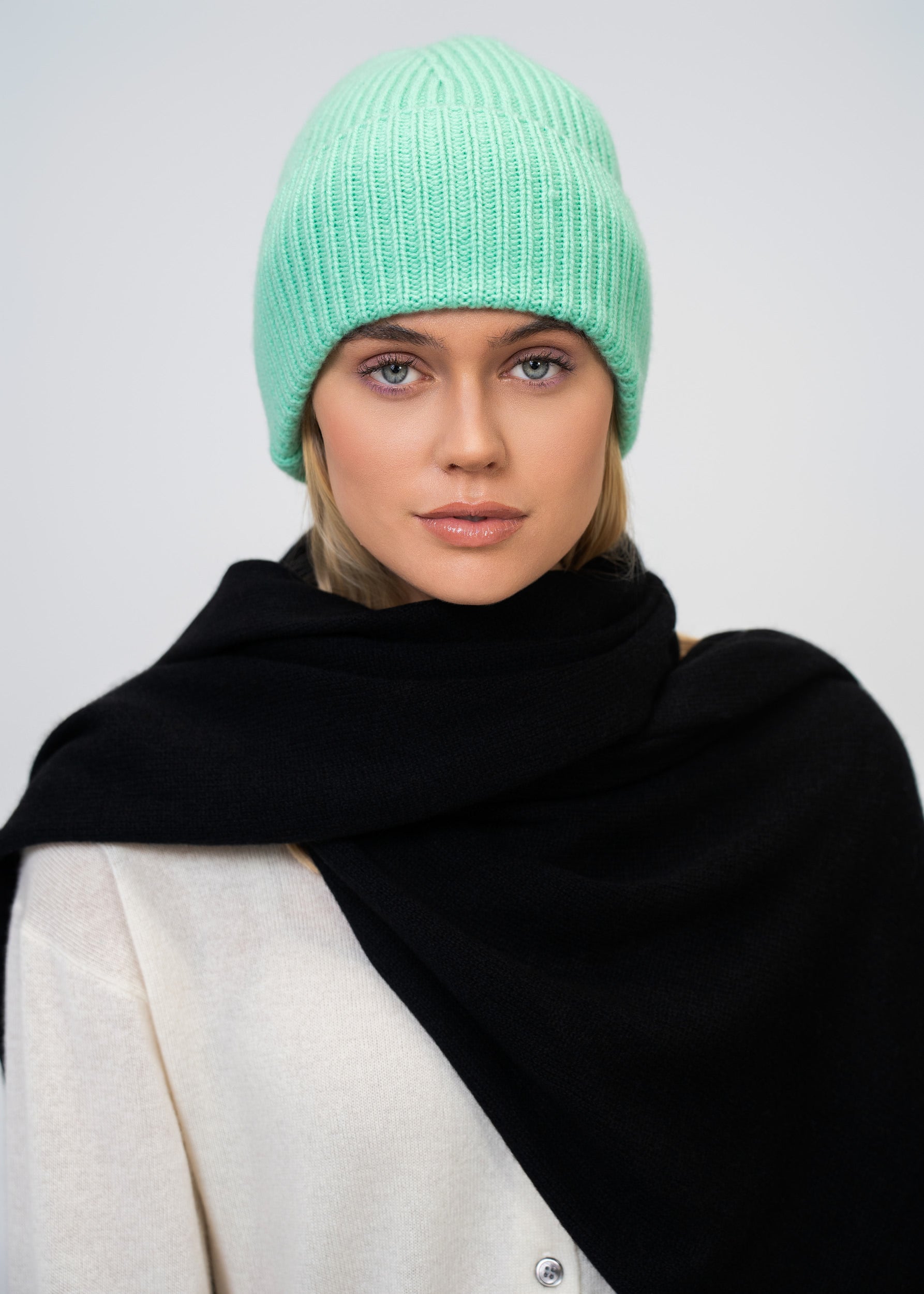 Kaschmir Mütze 100 % – Rippenstrick Luxus