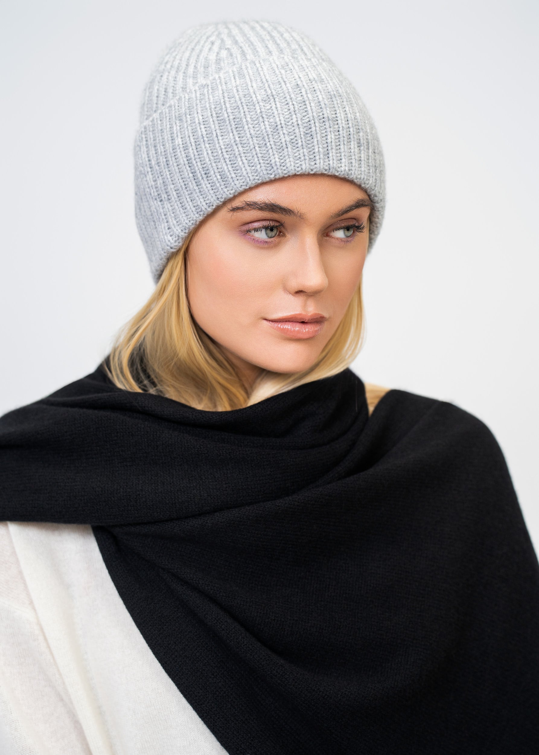 Kaschmir Mütze 100 % – Rippenstrick Luxus