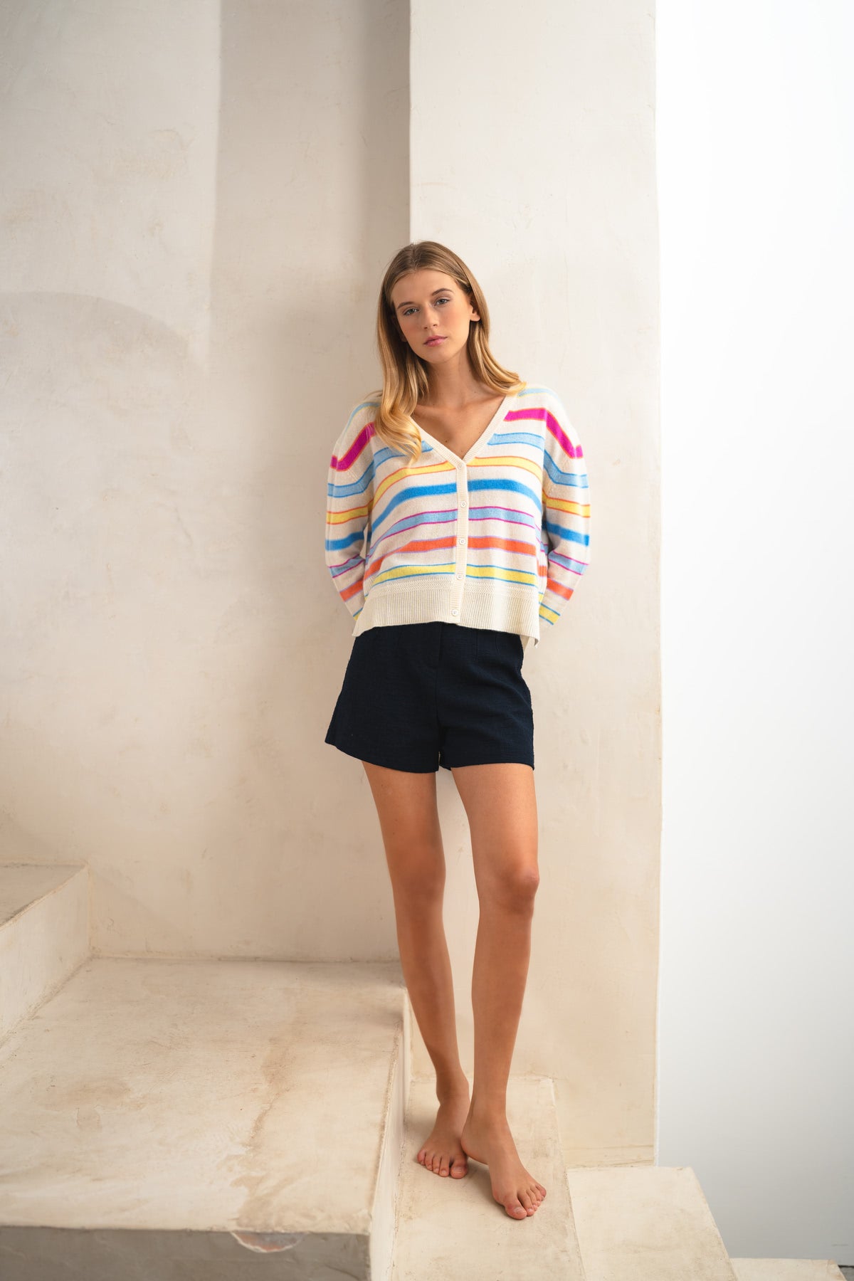 Cashmere cardigan with stripes