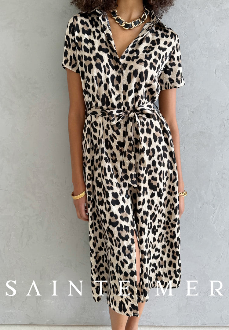 Leo print dress in lightweight satin