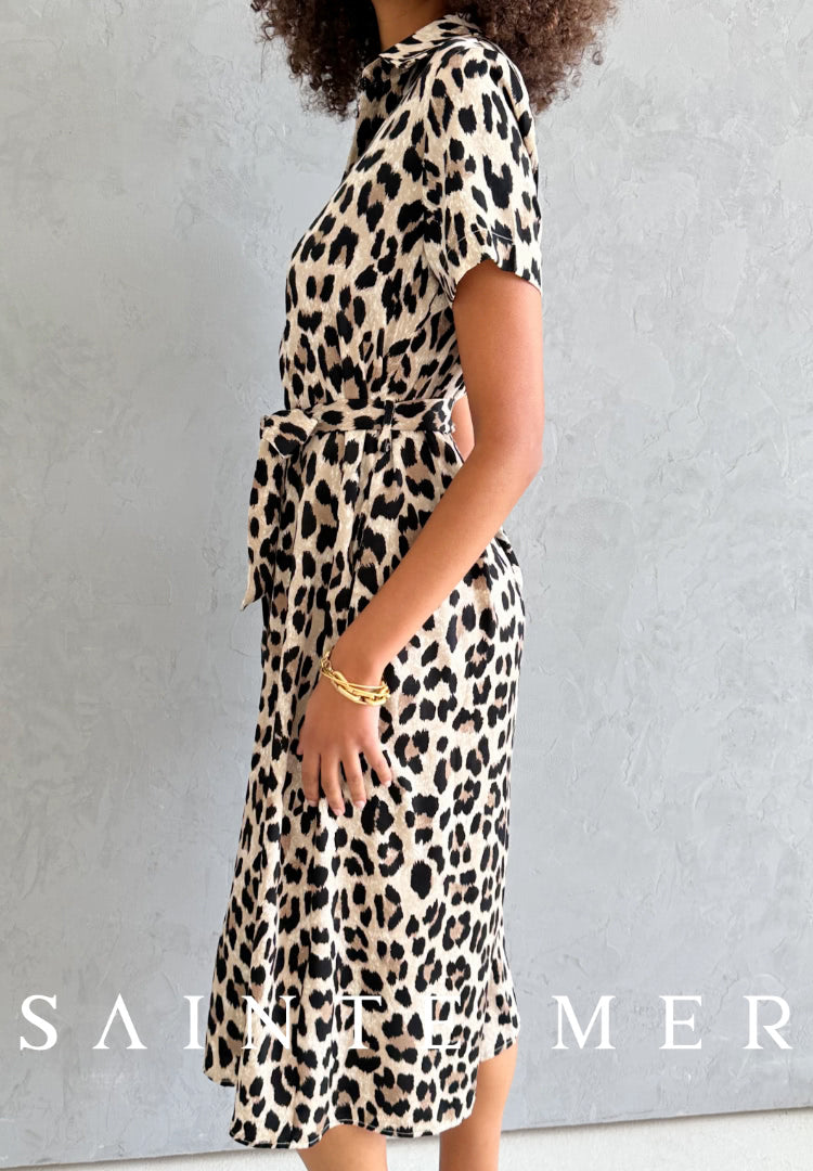 Leo print dress in lightweight satin