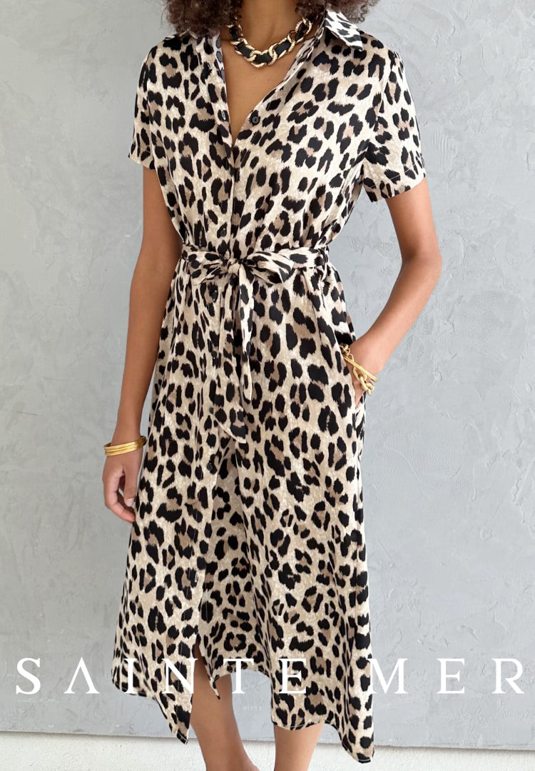 Leo print dress in lightweight satin