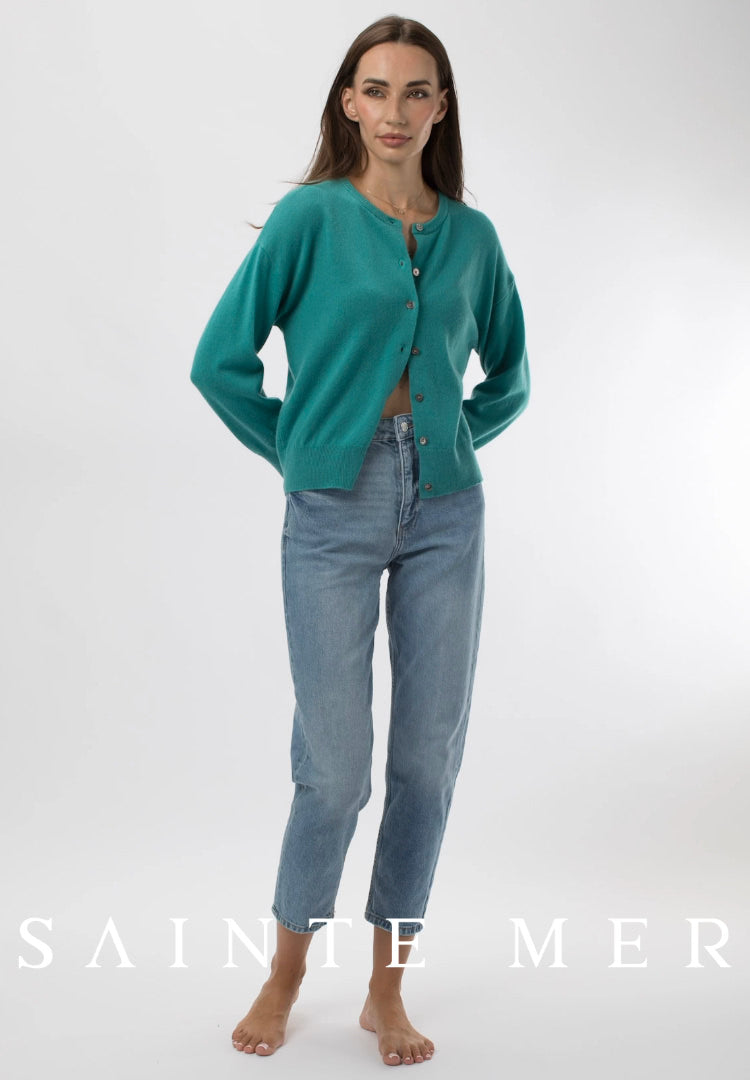 Relaxed fit round neck cashmere cardigan