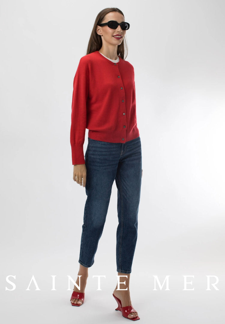 Relaxed fit round neck cashmere cardigan