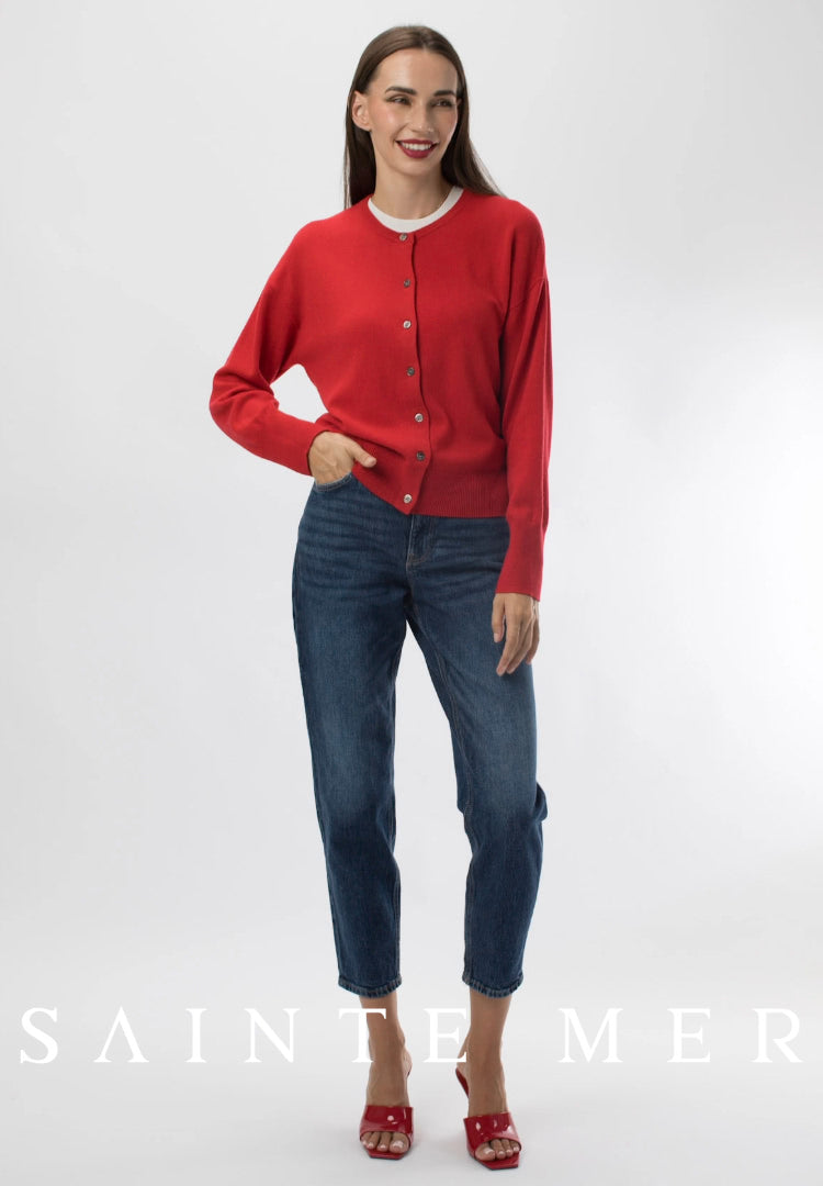 Relaxed fit round neck cashmere cardigan