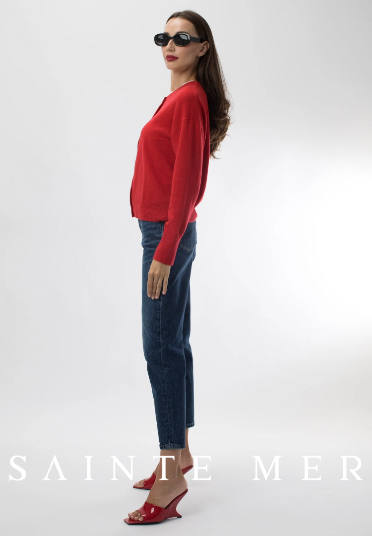 Relaxed fit round neck cashmere cardigan