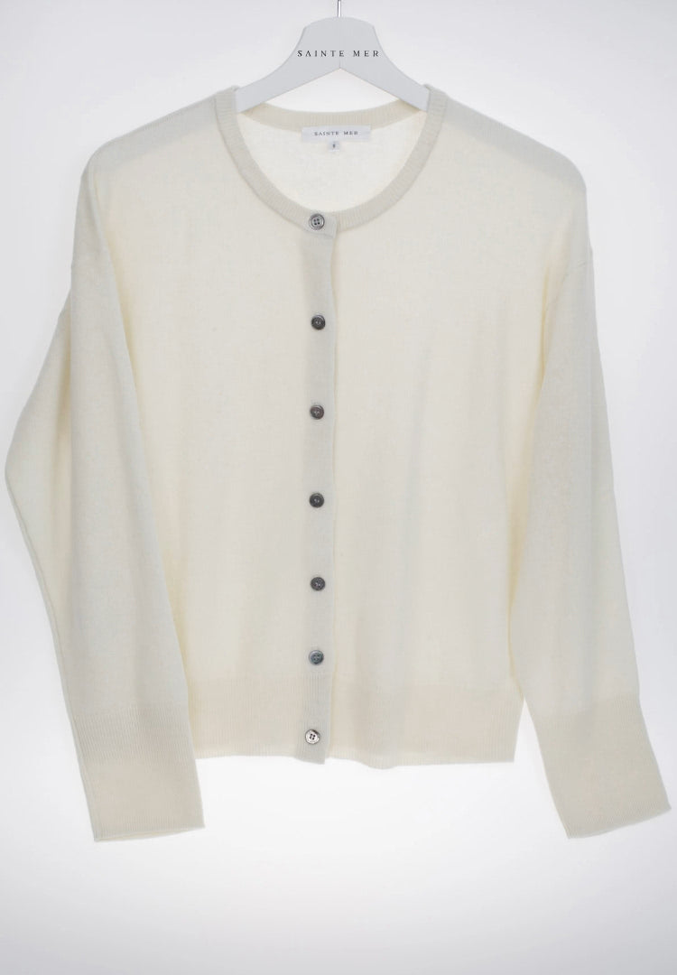 Relaxed fit round neck cashmere cardigan