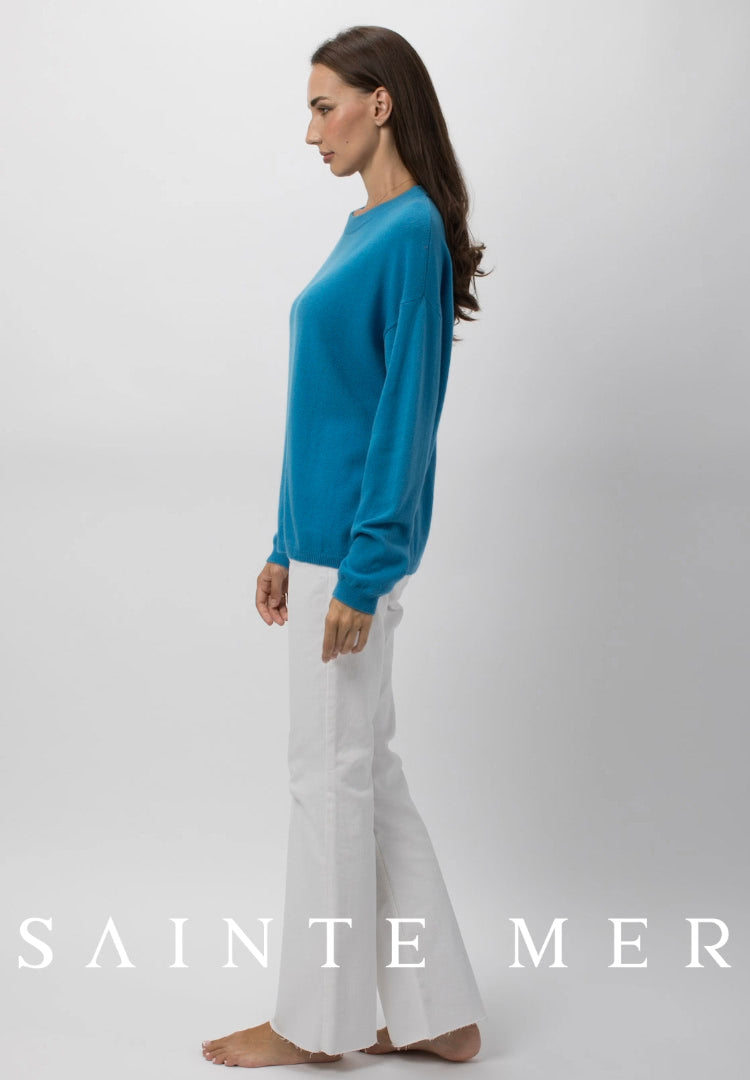 Relaxed fit round neck cashmere knit sweater