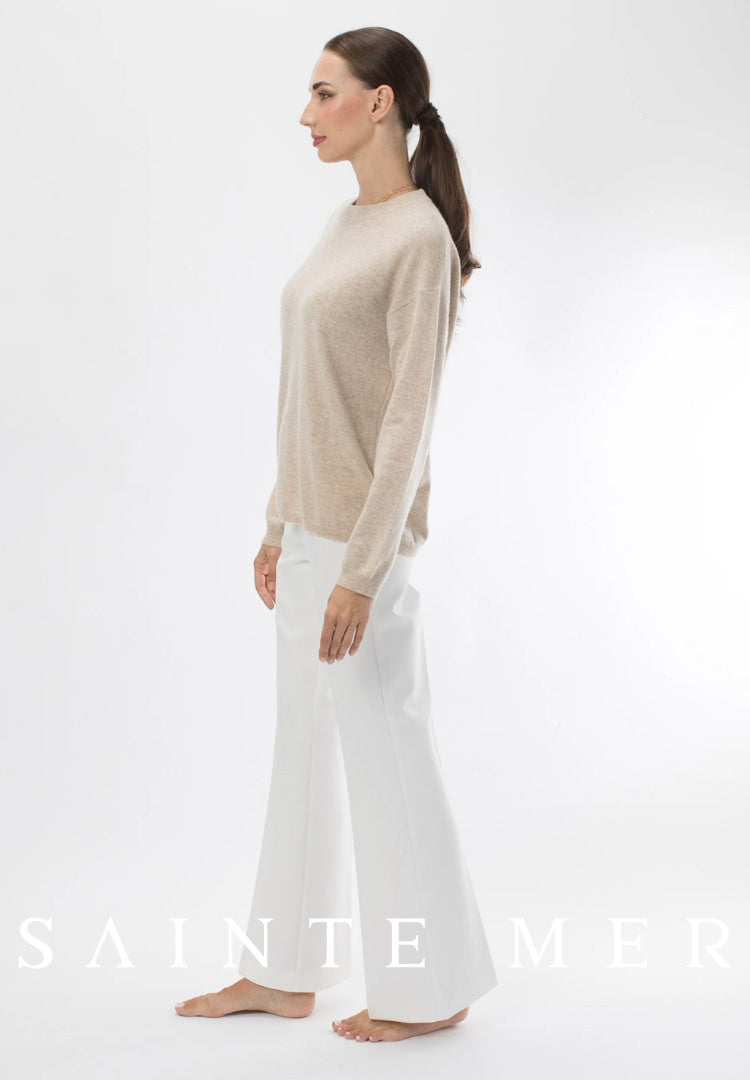 Relaxed fit round neck cashmere knit sweater