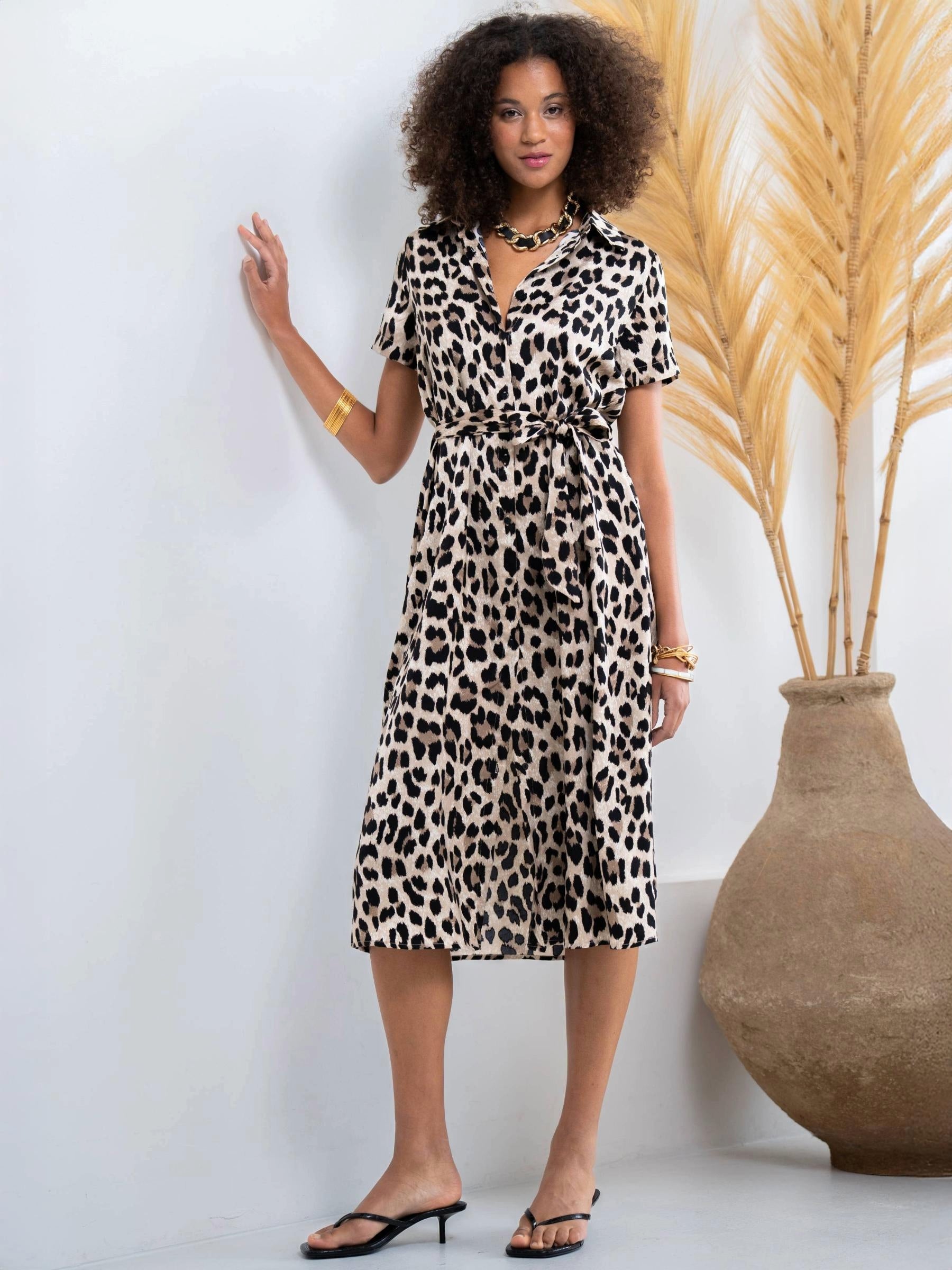 satin leopard dress