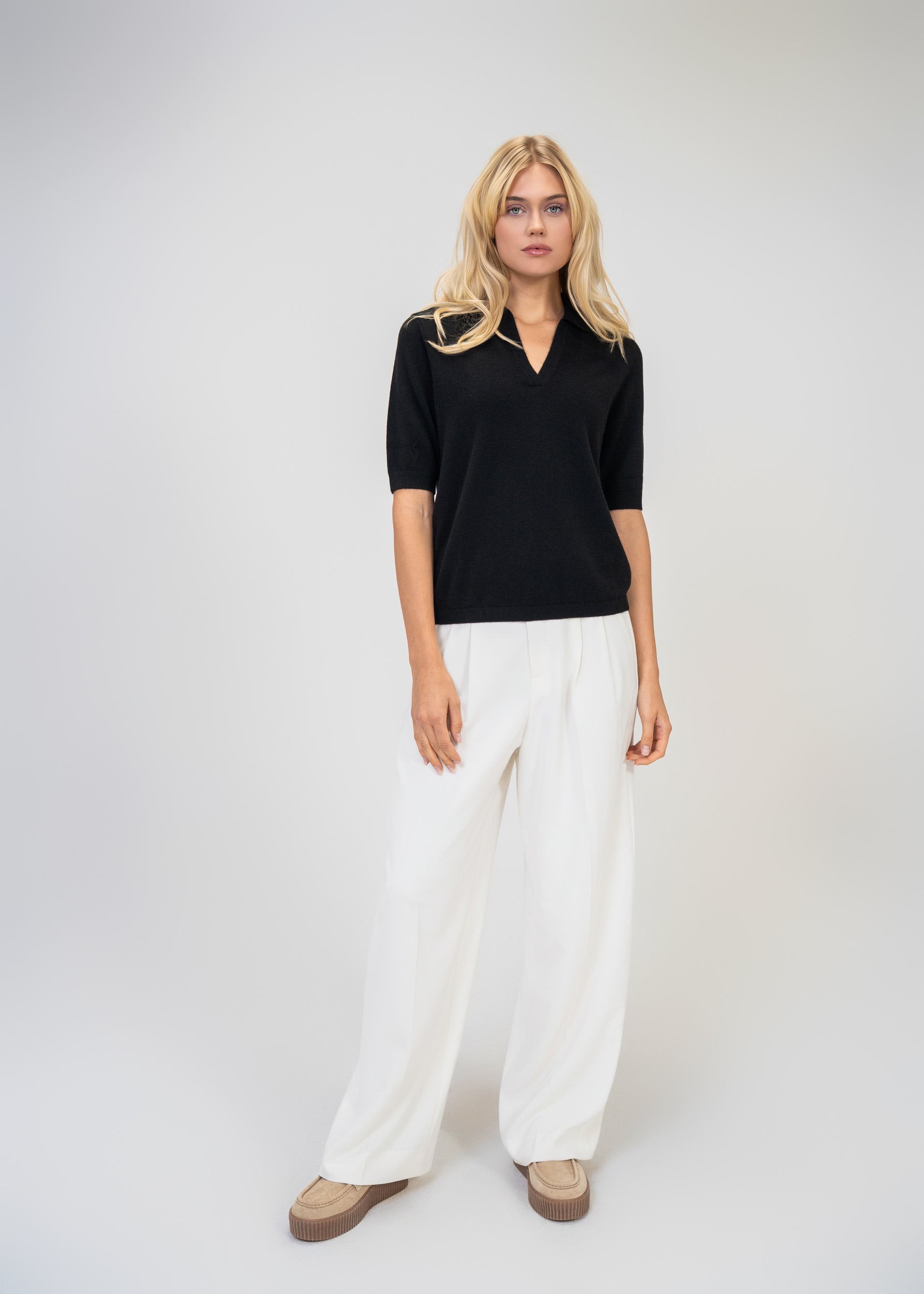 Kaschmir Polo Halbarm – Luxus Strickpullover Damen