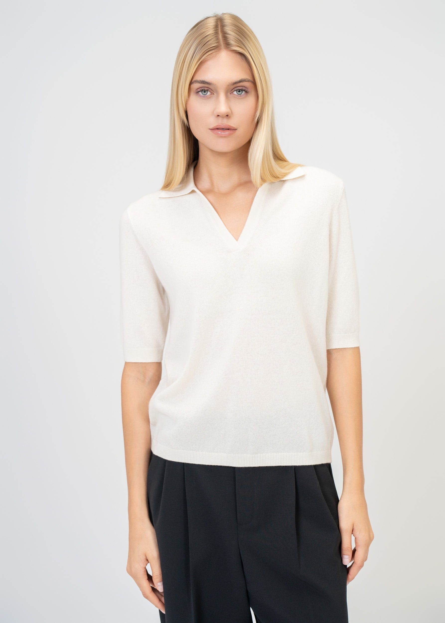 Kaschmir Polo Halbarm – Luxus Strickpullover Damen