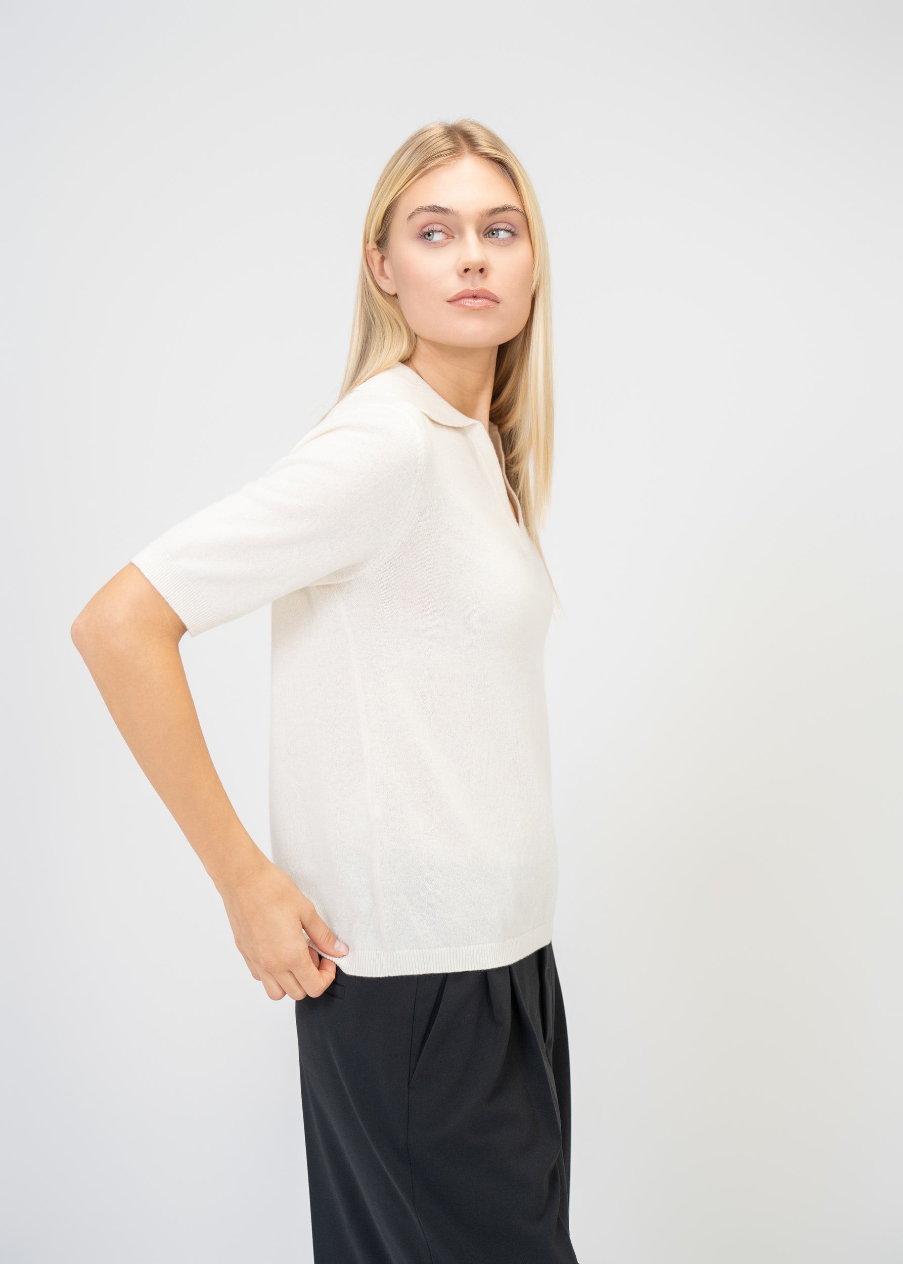 Kaschmir Polo Halbarm – Luxus Strickpullover Damen