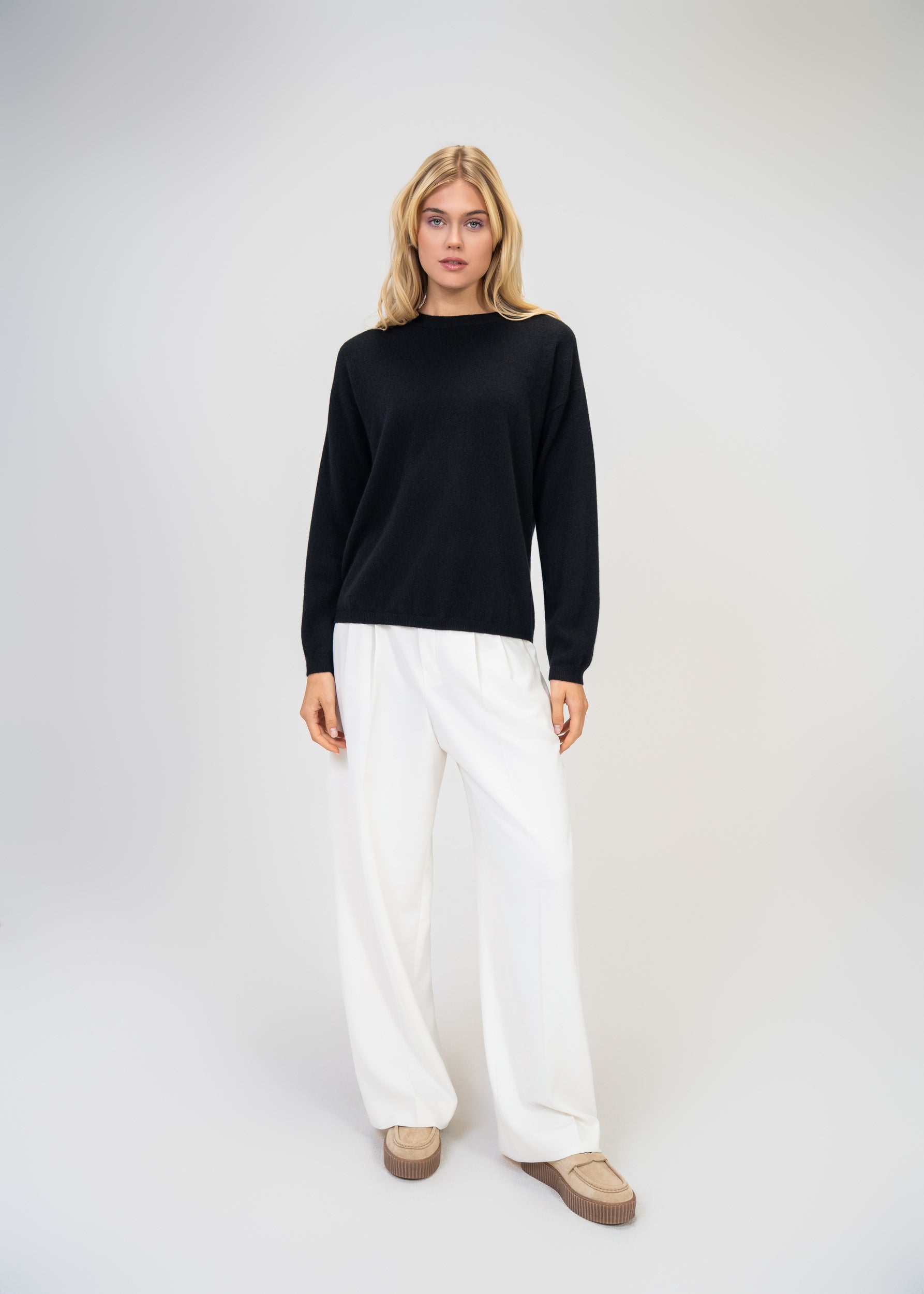 Kaschmir Rundhals Pullover Schwarz #Farbe_Schwarz