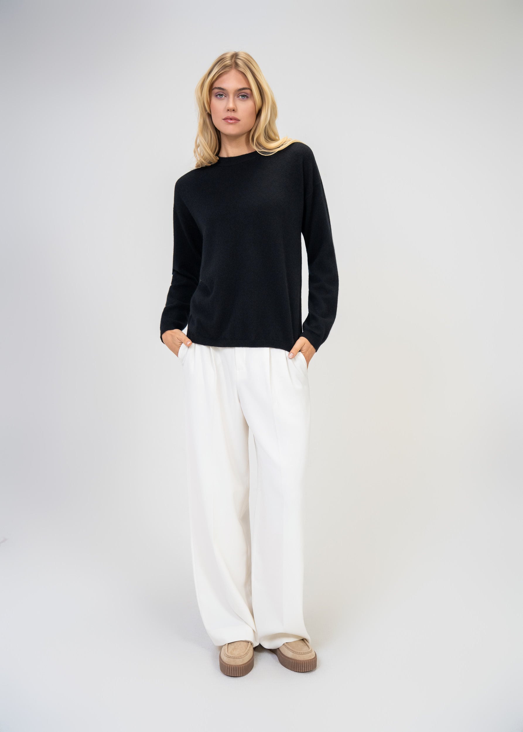 Kaschmir Rundhals Pullover Schwarz #Farbe_Schwarz