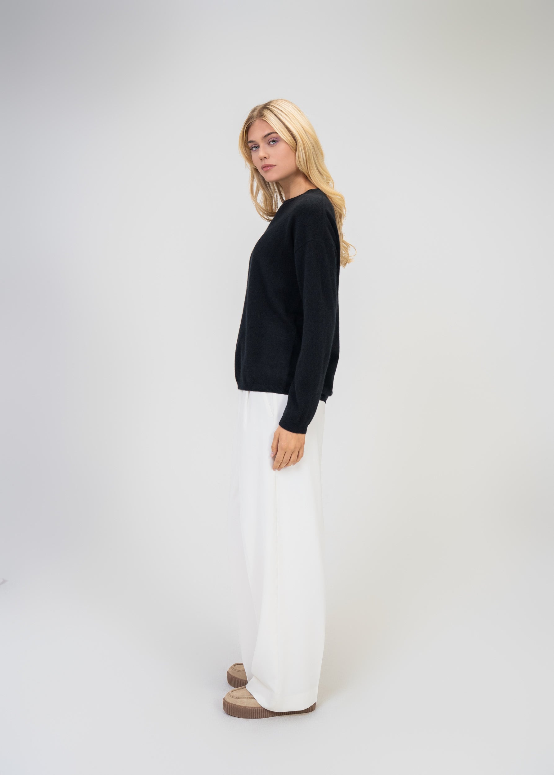 Kaschmir Rundhals Pullover Schwarz #Farbe_Schwarz