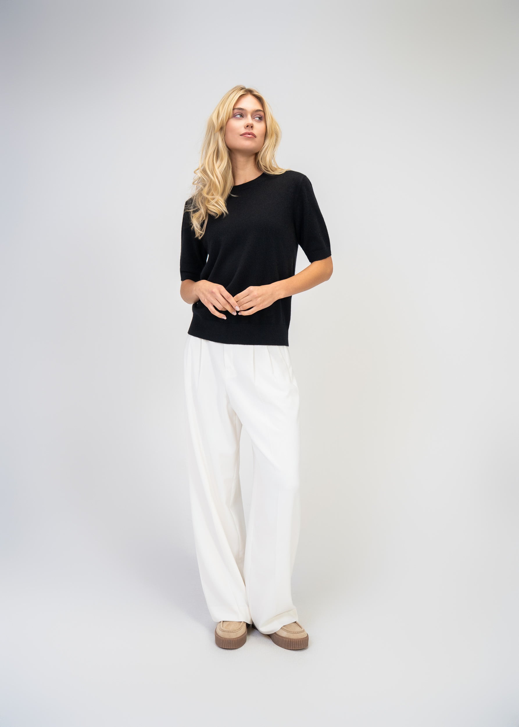 Kaschmir Halbarm Rundhals – Premium Strickpullover