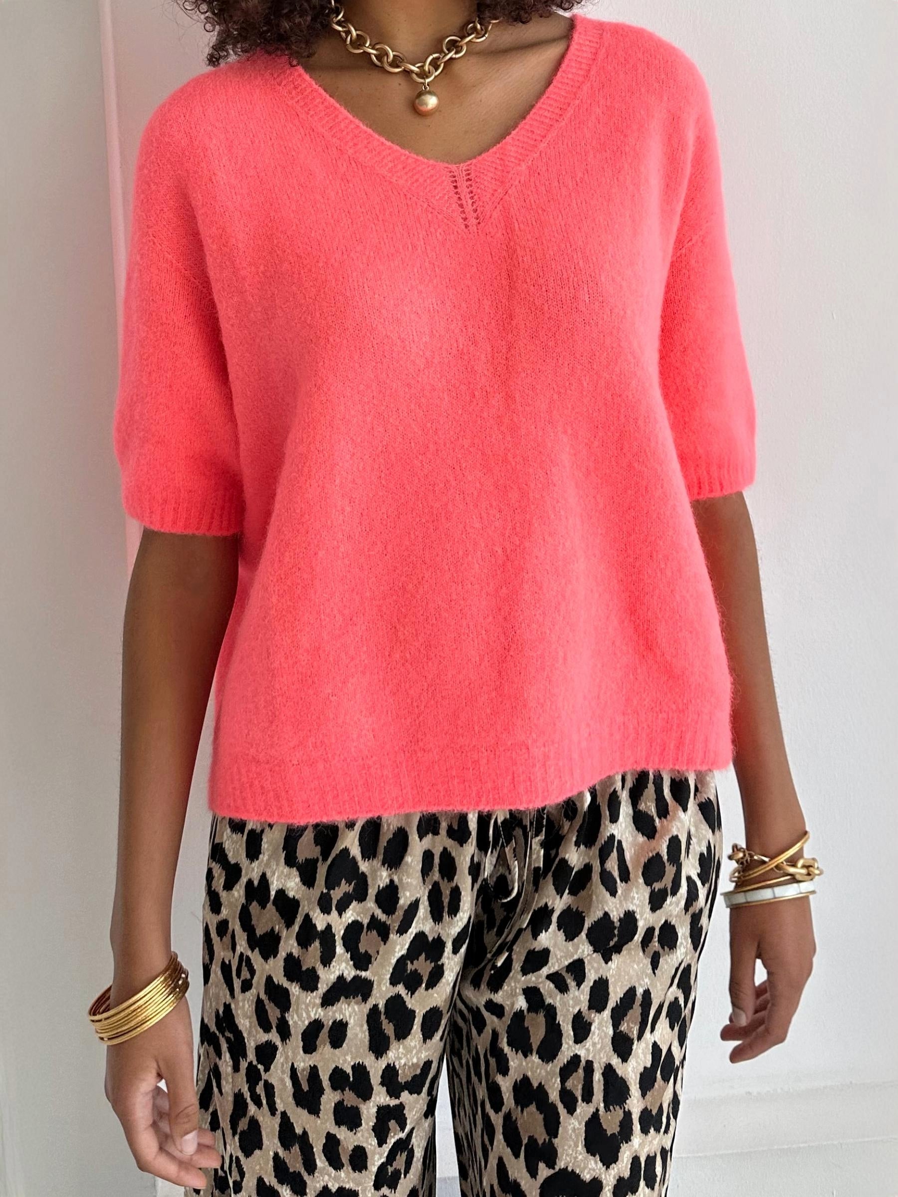 Kurzarm Alpaka-Pullover Damen „Coral“ | Made in Italy