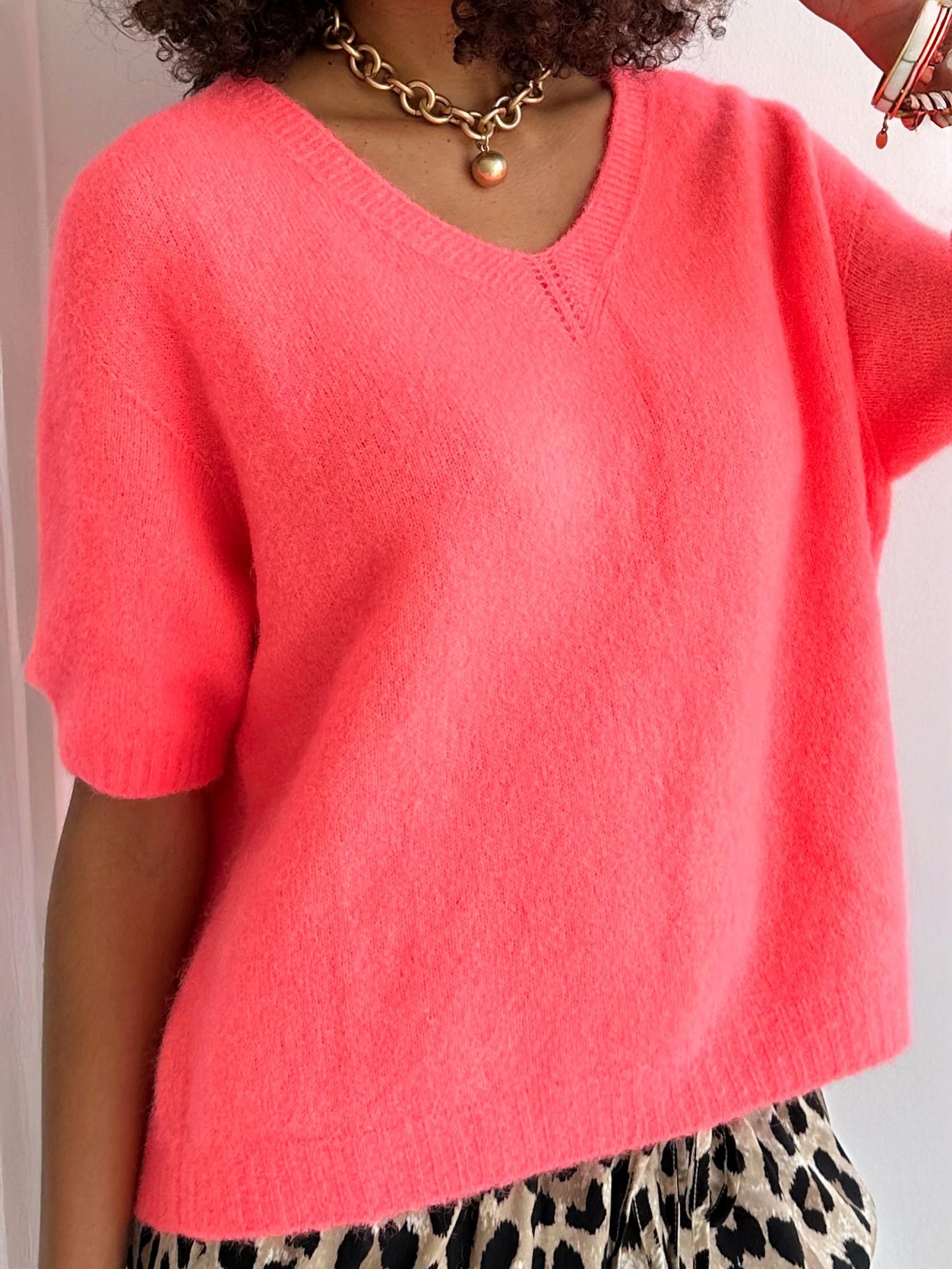 Kurzarm Alpaka-Pullover Damen „Coral“ | Made in Italy