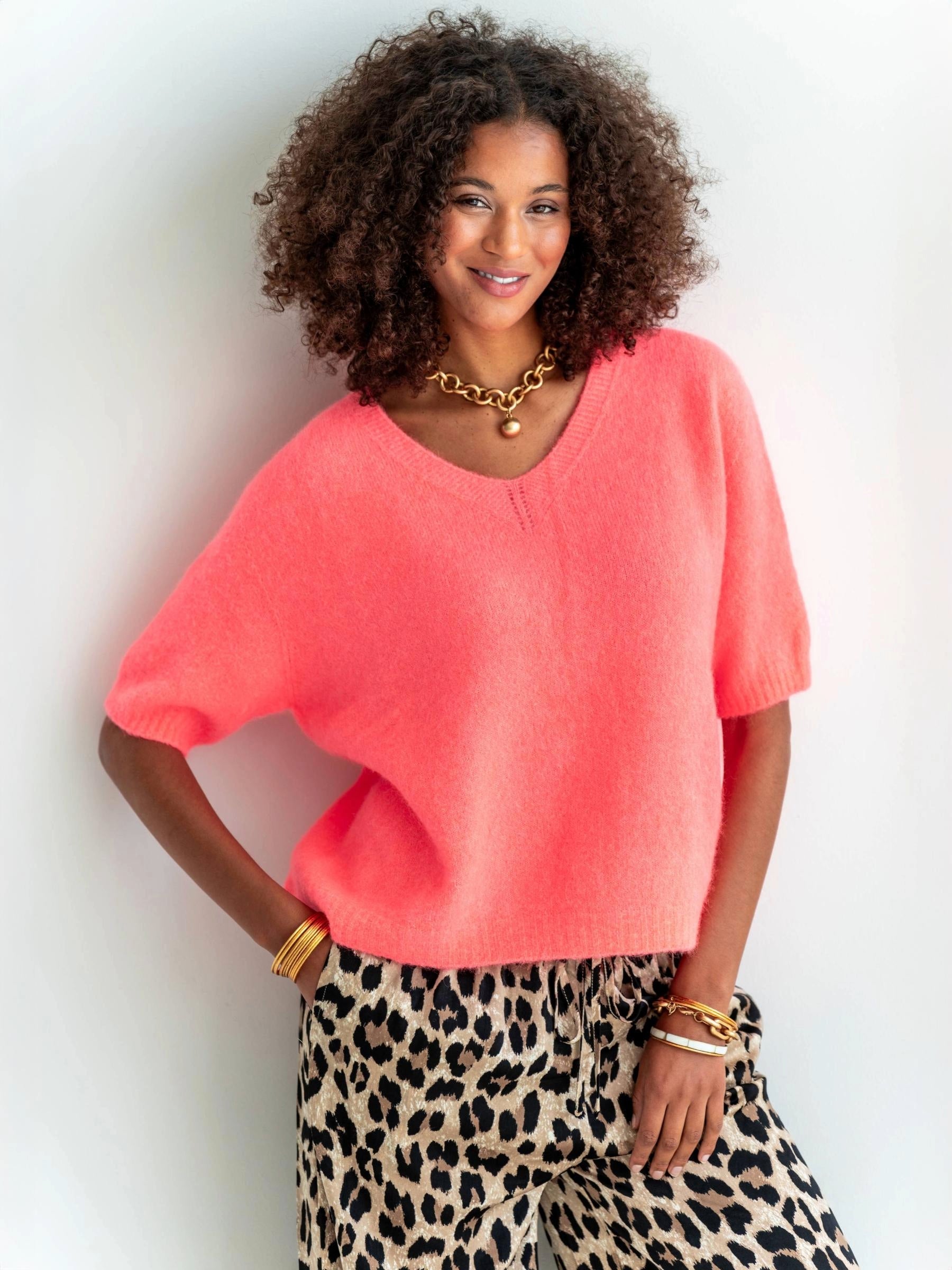Kurzarm Alpaka-Pullover Damen „Coral“ | Made in Italy