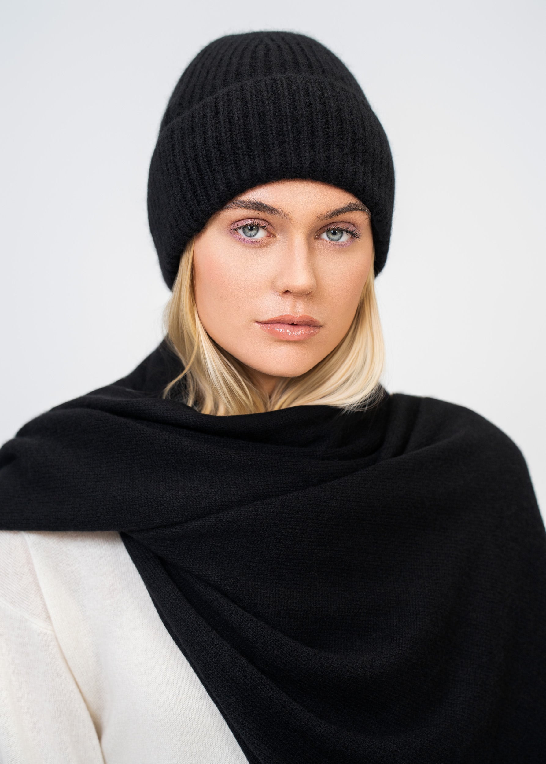 Kaschmir Mütze 100 % – Rippenstrick Luxus