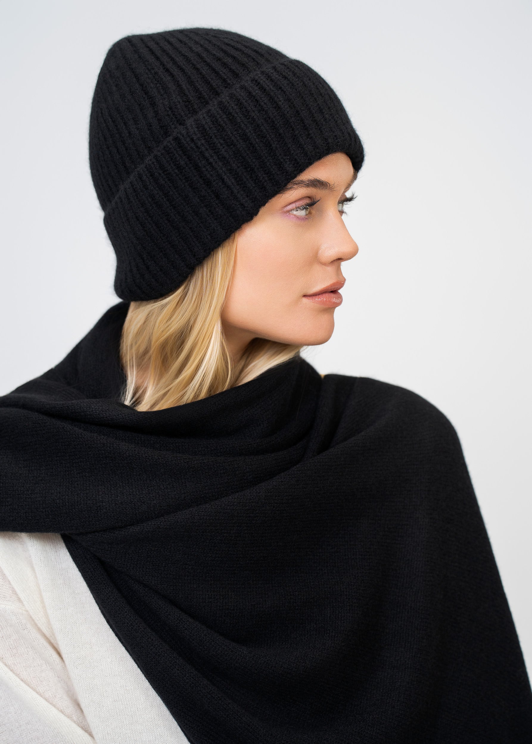 Kaschmir Mütze 100 % – Rippenstrick Luxus