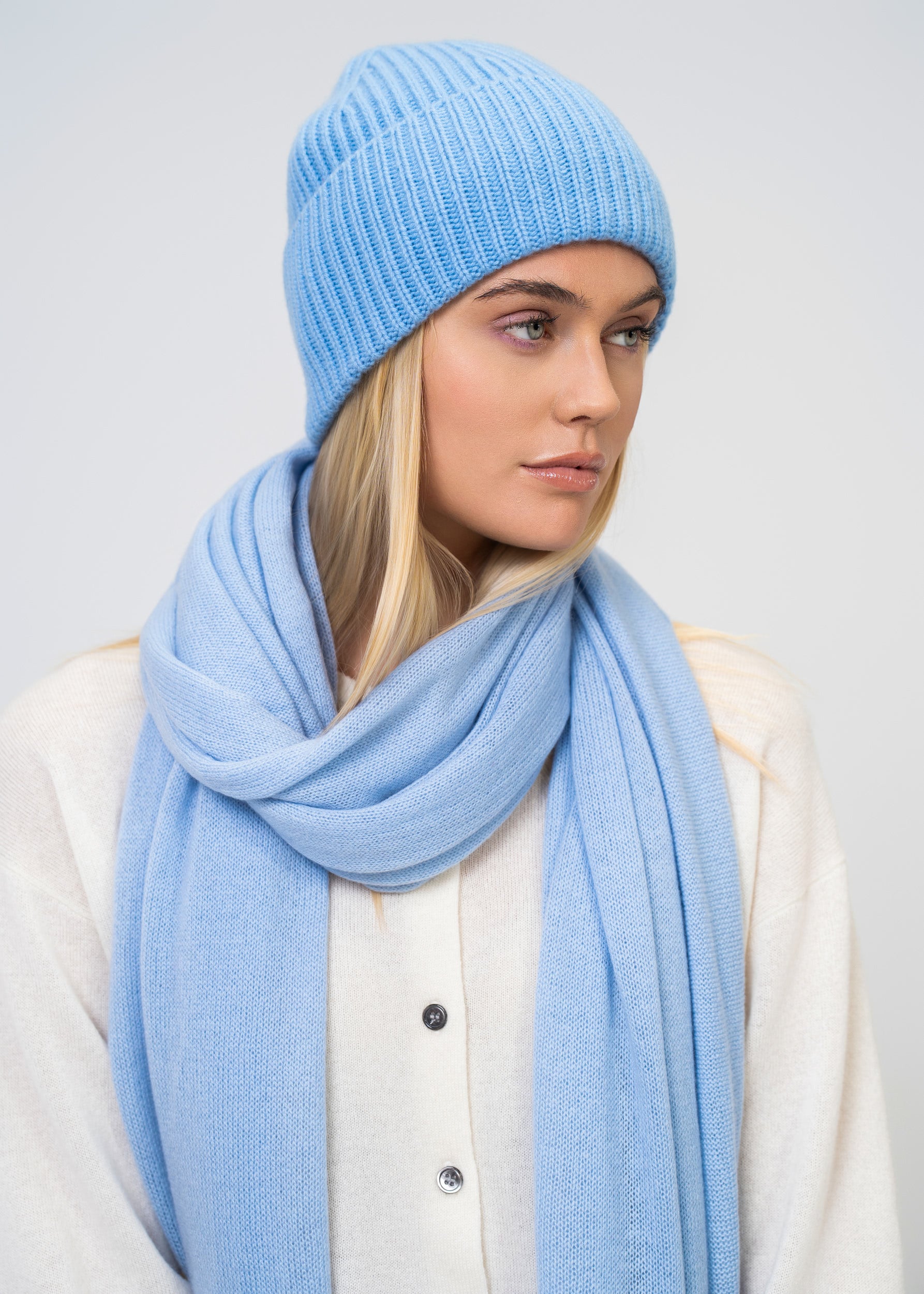 Kaschmir Mütze 100 % – Rippenstrick Luxus