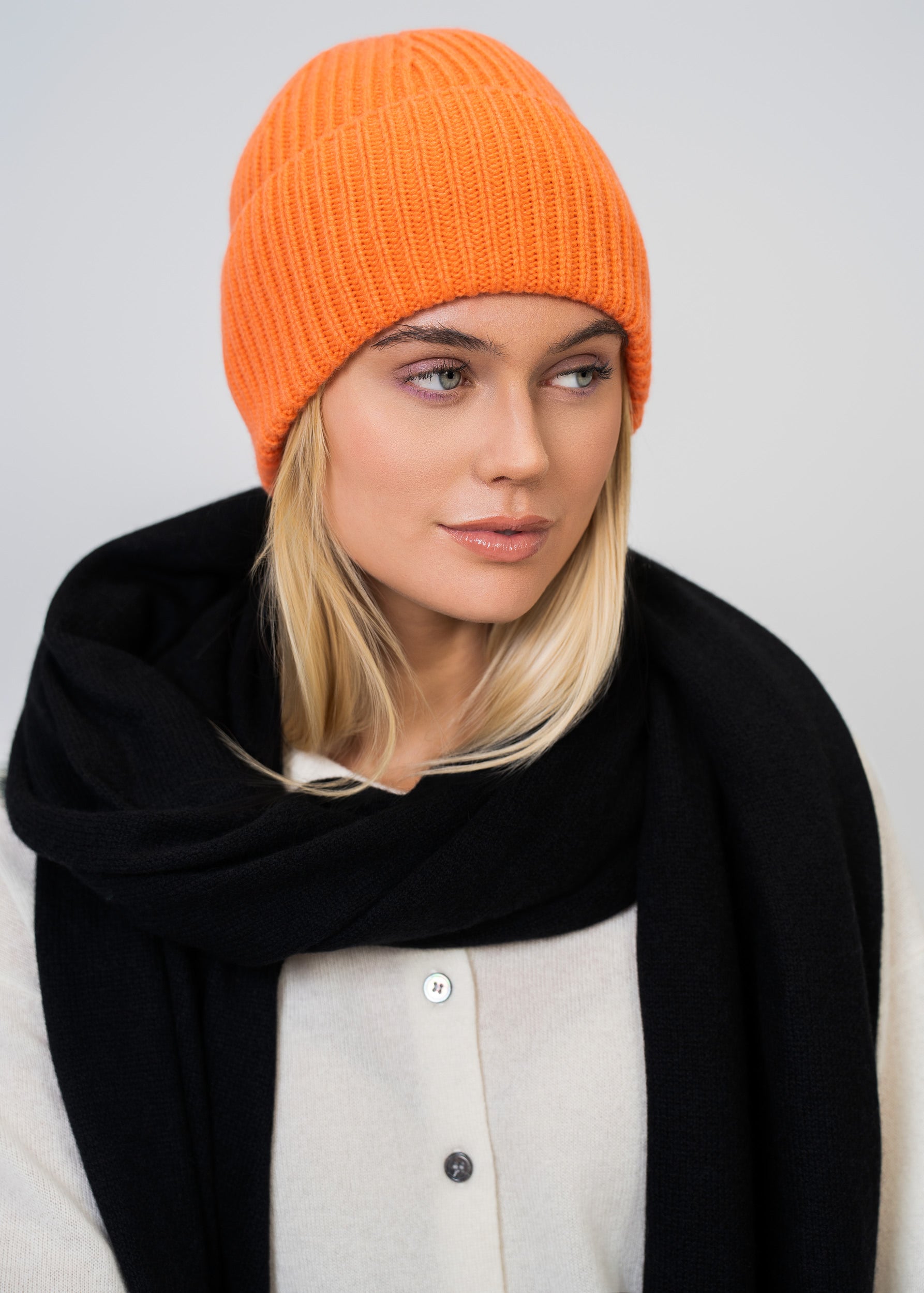 Kaschmir Mütze 100 % – Rippenstrick Luxus