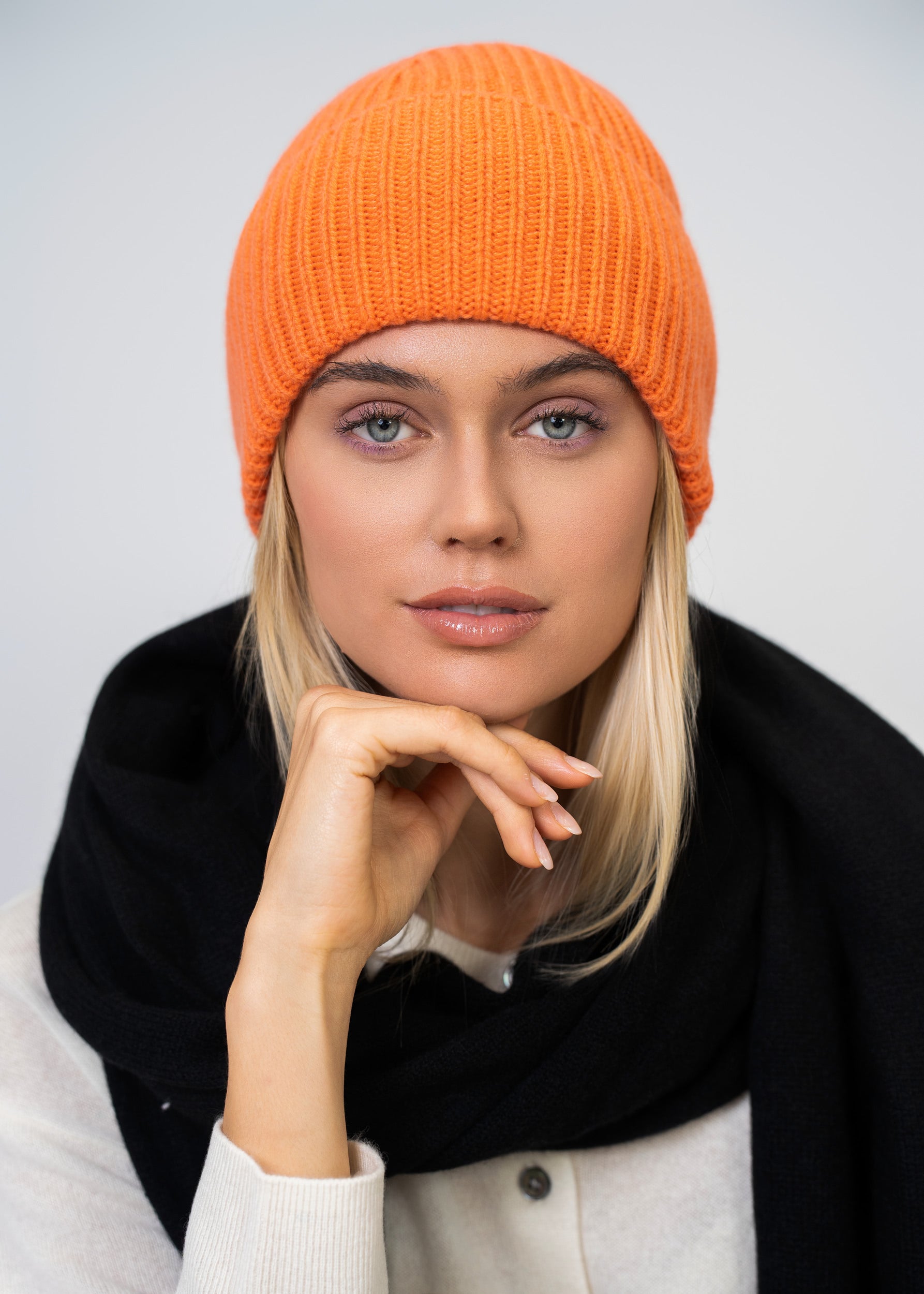 Kaschmir Mütze 100 % – Rippenstrick Luxus