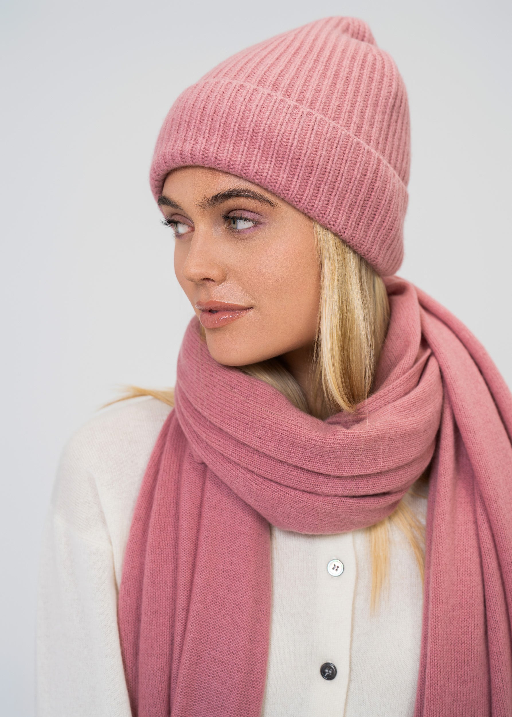 Kaschmir Mütze 100 % – Rippenstrick Luxus