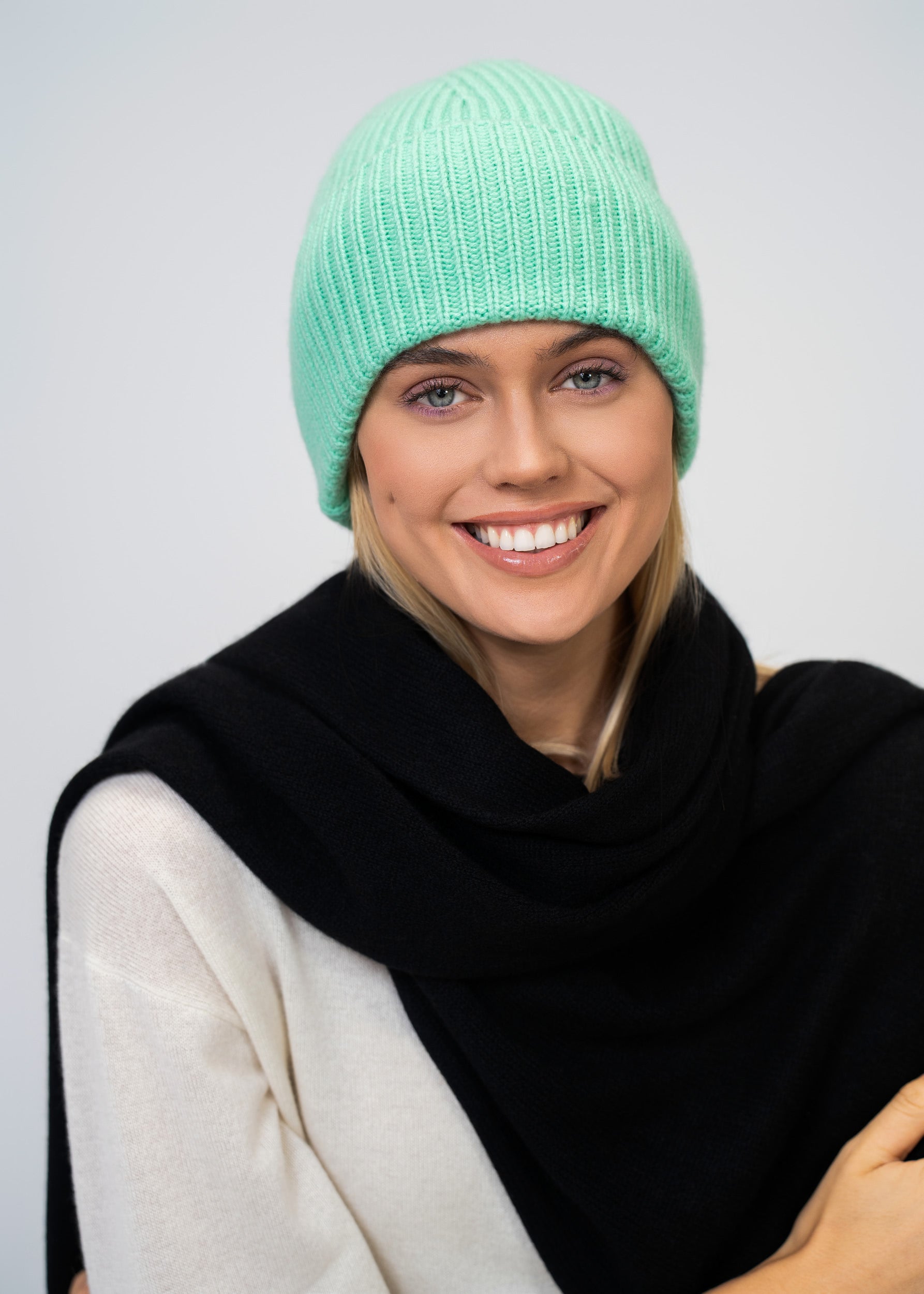 Kaschmir Mütze 100 % – Rippenstrick Luxus