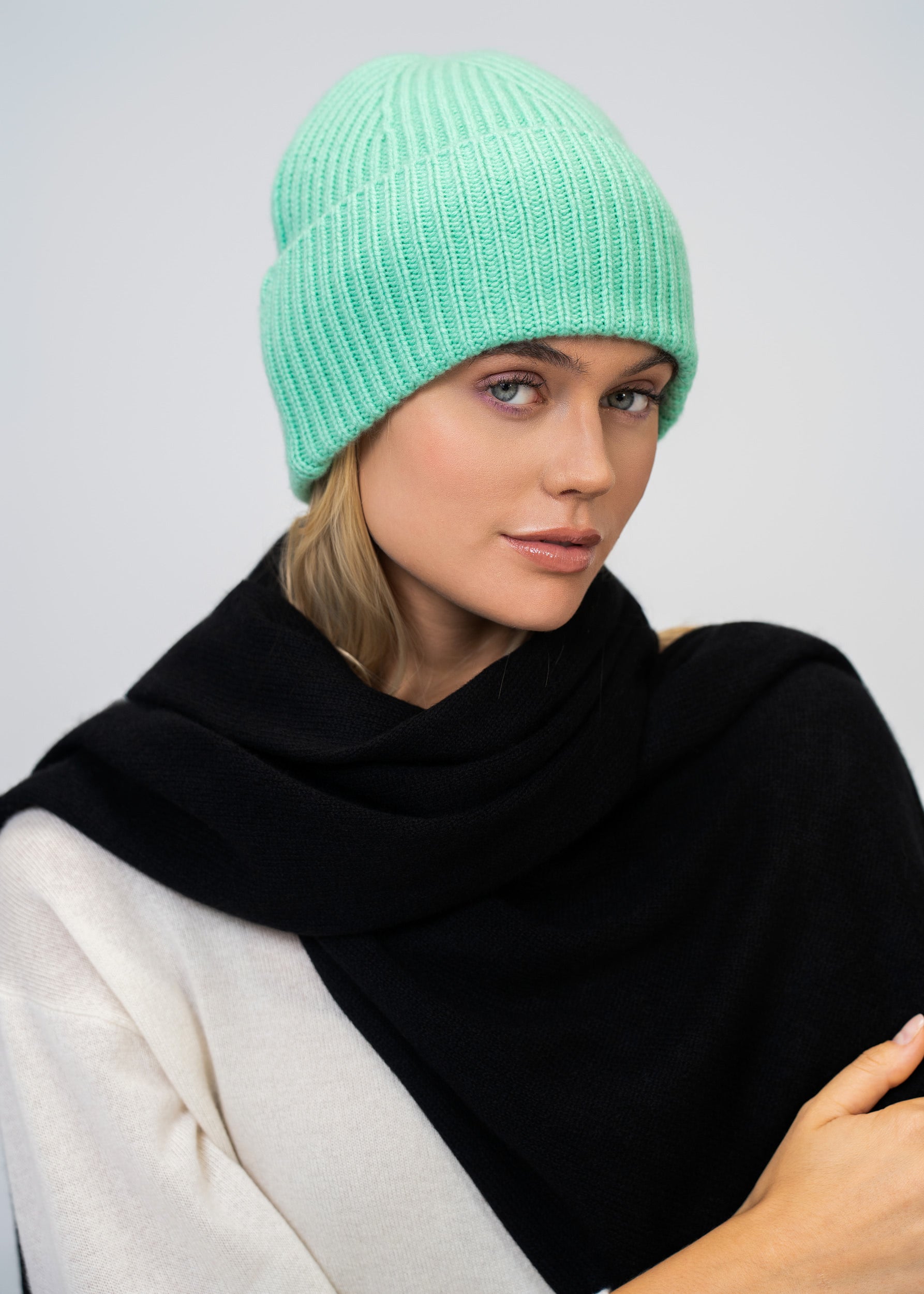 Kaschmir Mütze 100 % – Rippenstrick Luxus