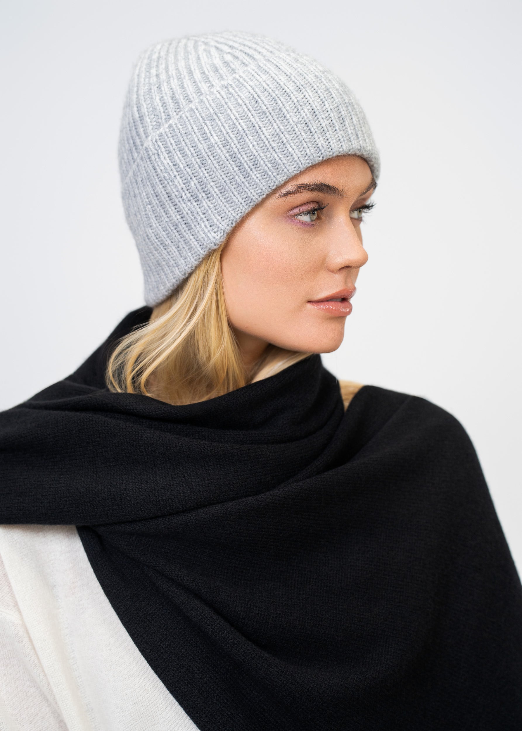 Kaschmir Mütze 100 % – Rippenstrick Luxus