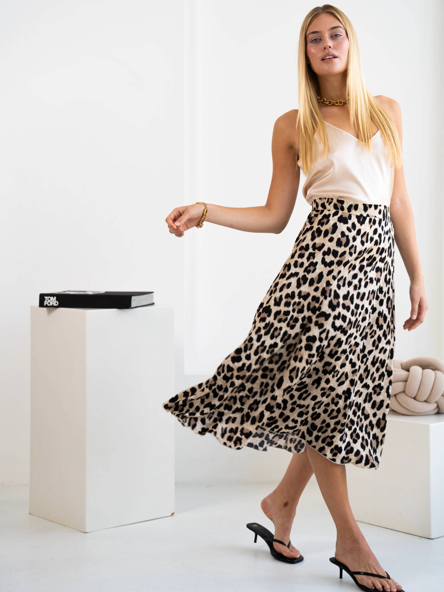 Leopard Print Satin Skirt