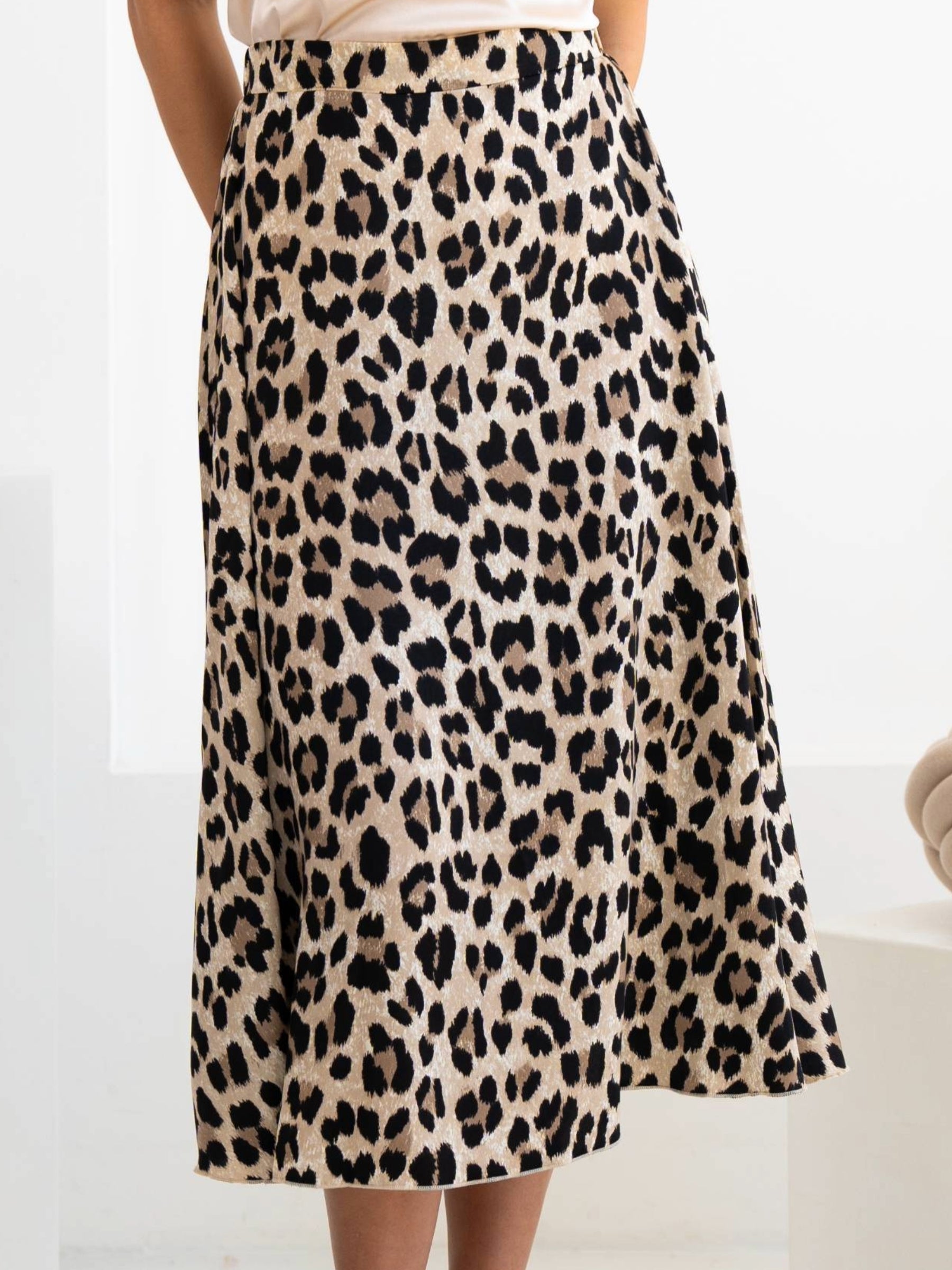 Leopard Print Satin Skirt