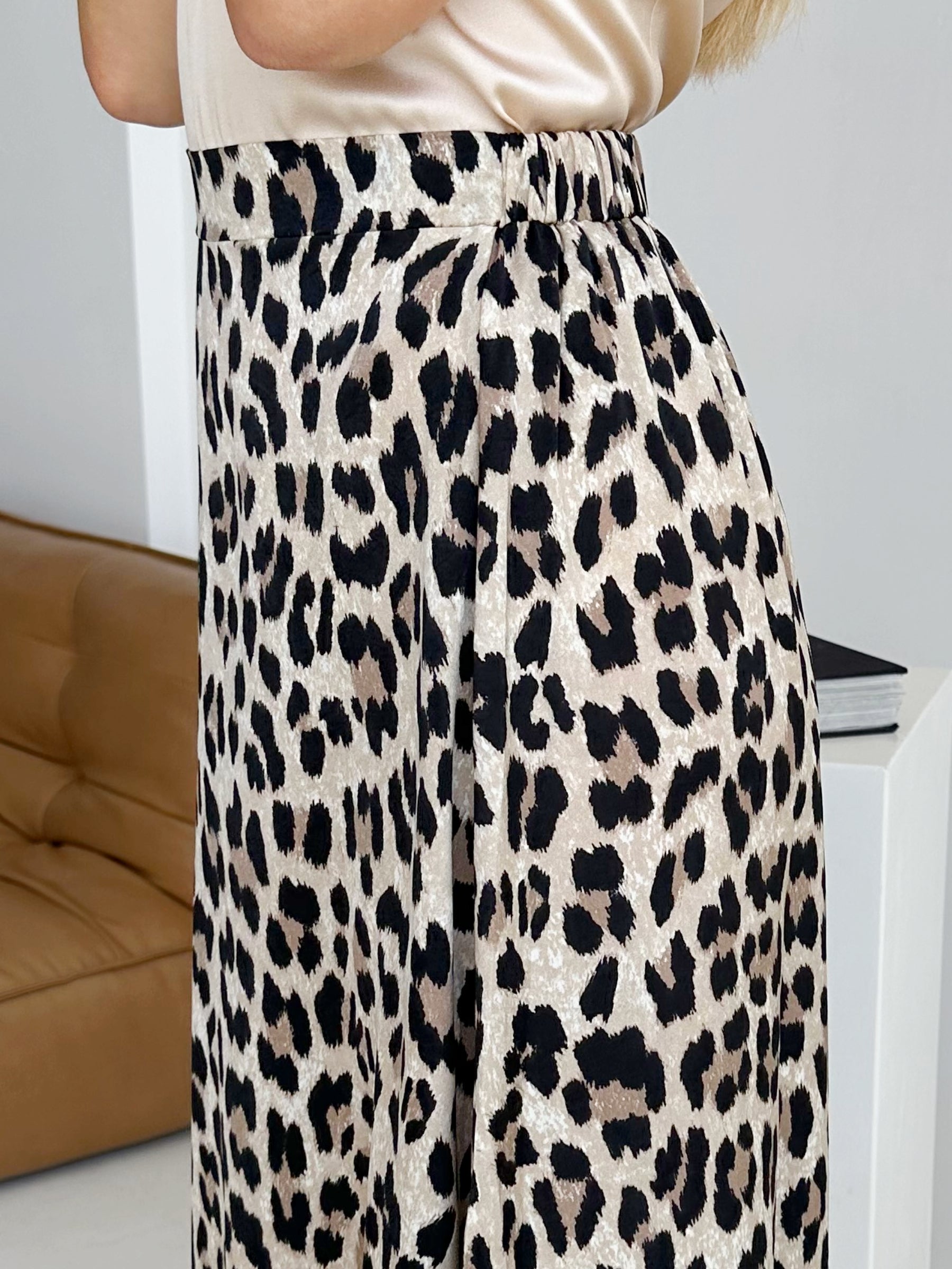 Leopard Print Satin Skirt