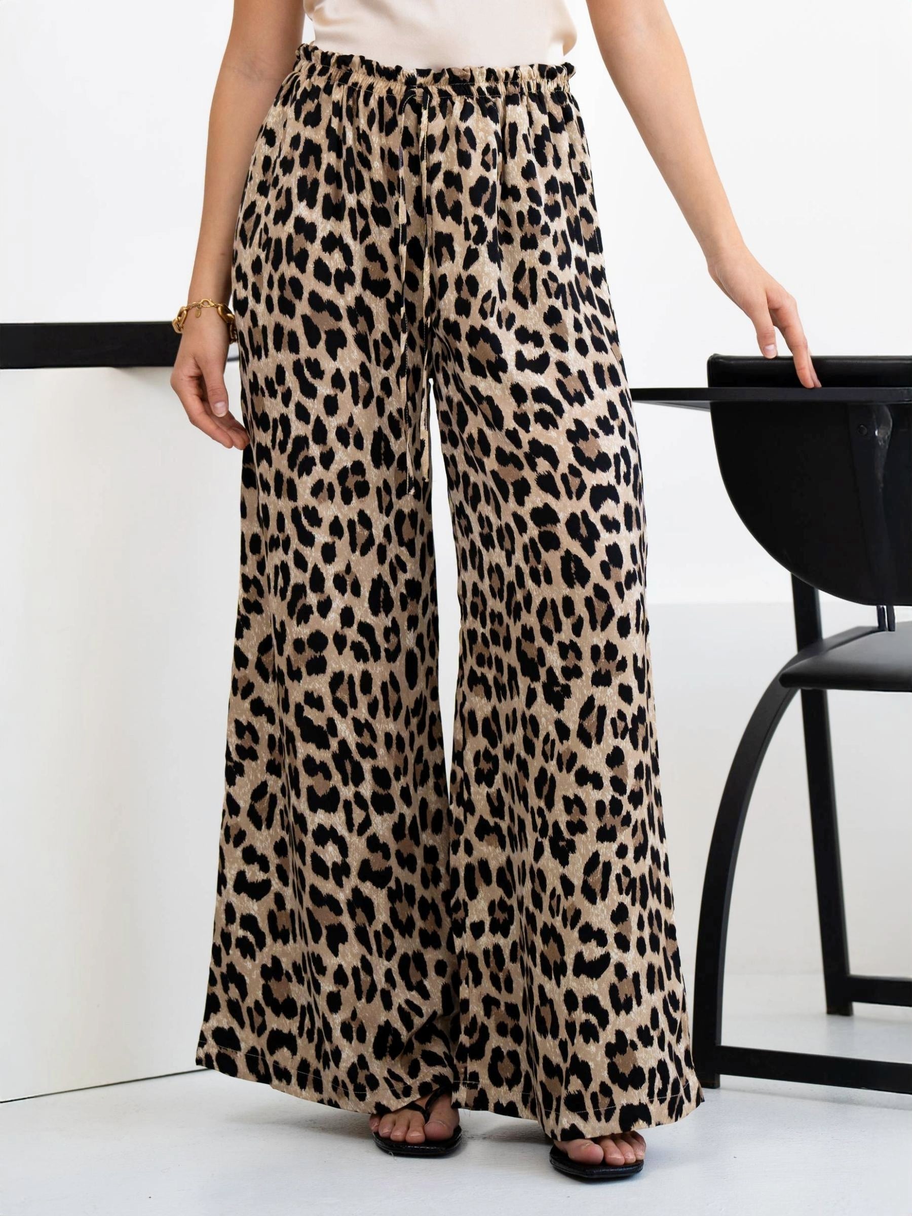 Leopard Print Satin Pants