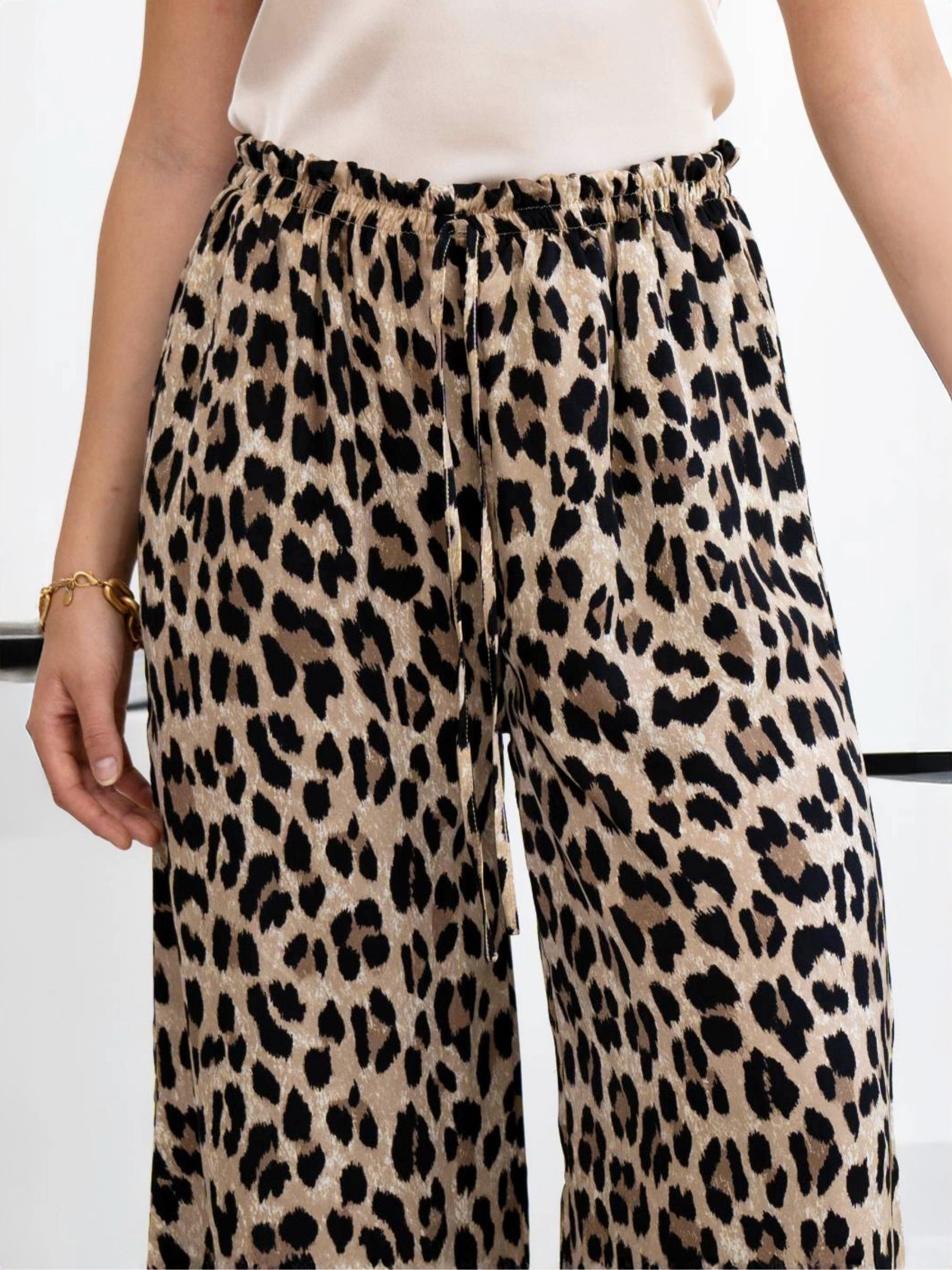 Leopard Print Satin Pants